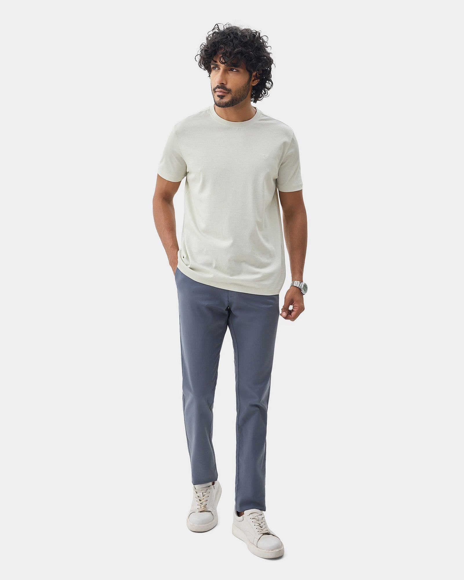 Petrol Blue Solid Khakis - Sinai