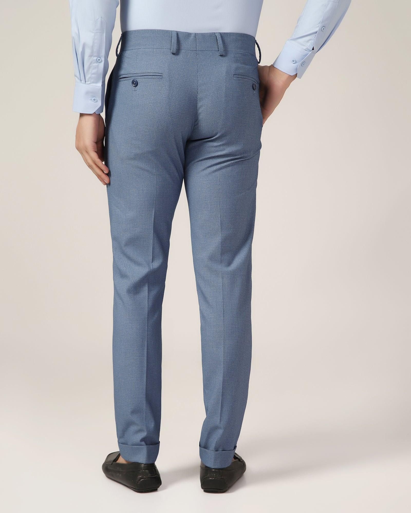 Phoenix Pleated Formal Blue Textured Trouser - Trident