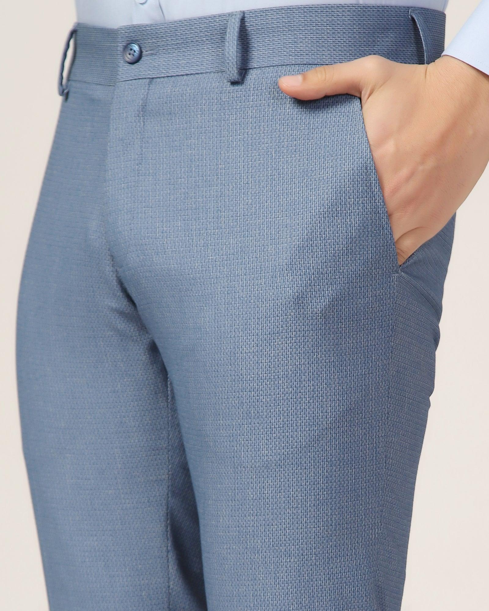 Phoenix Pleated Formal Blue Textured Trouser - Trident