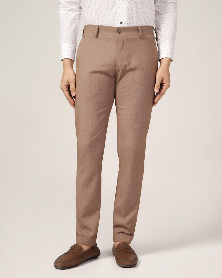 Phoenix Pleated Formal Brown Textured Trouser - Trident