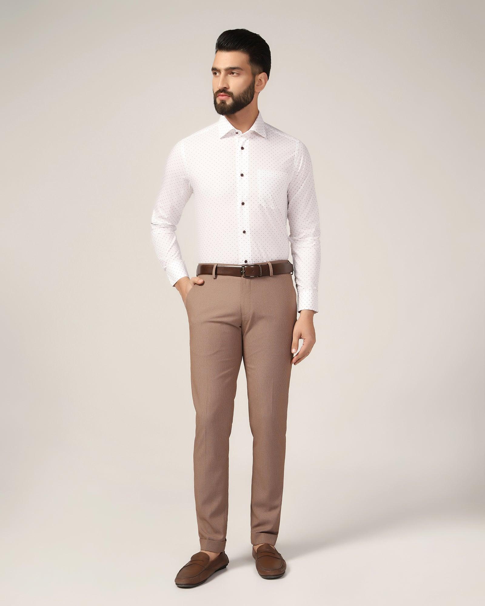 Phoenix Pleated Formal Brown Textured Trouser - Trident