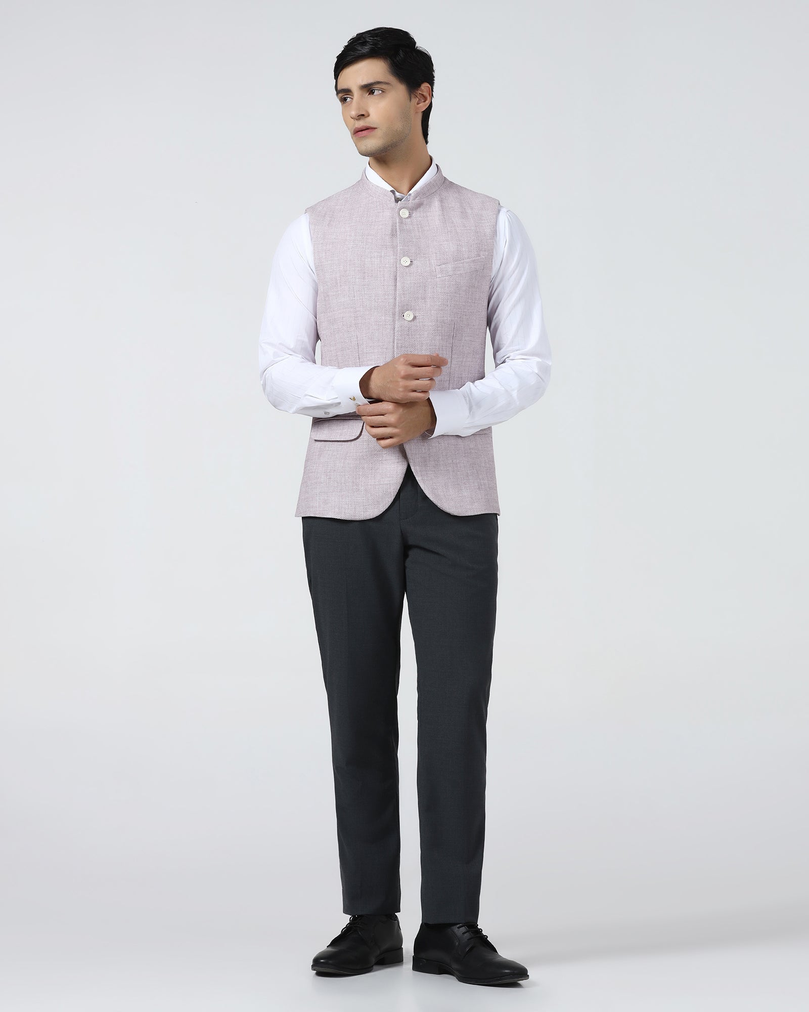 Pink Bandhgala Textured Waistcoat - Cadens