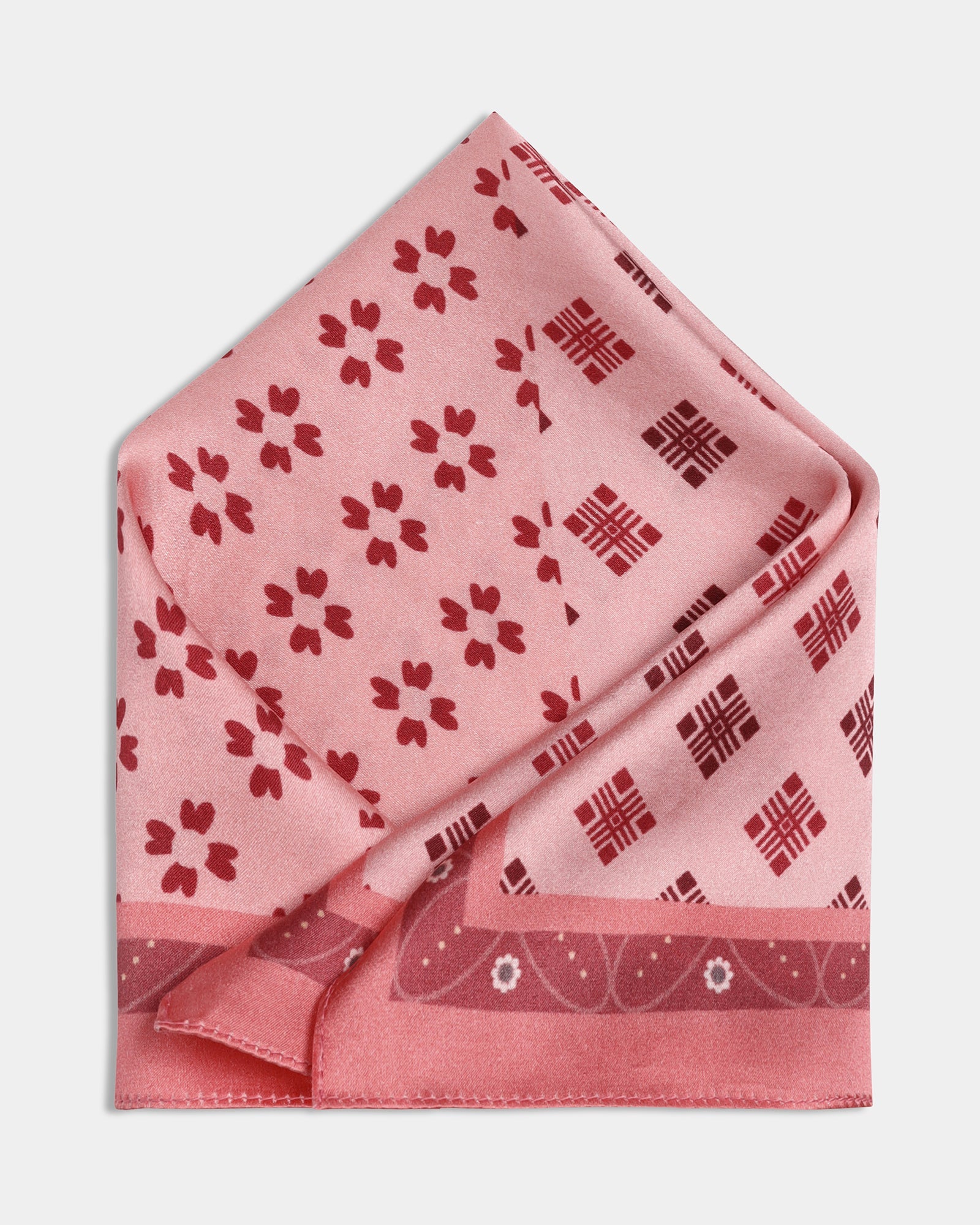 Pink Printed 100% Silk Pocket Square - Aerial