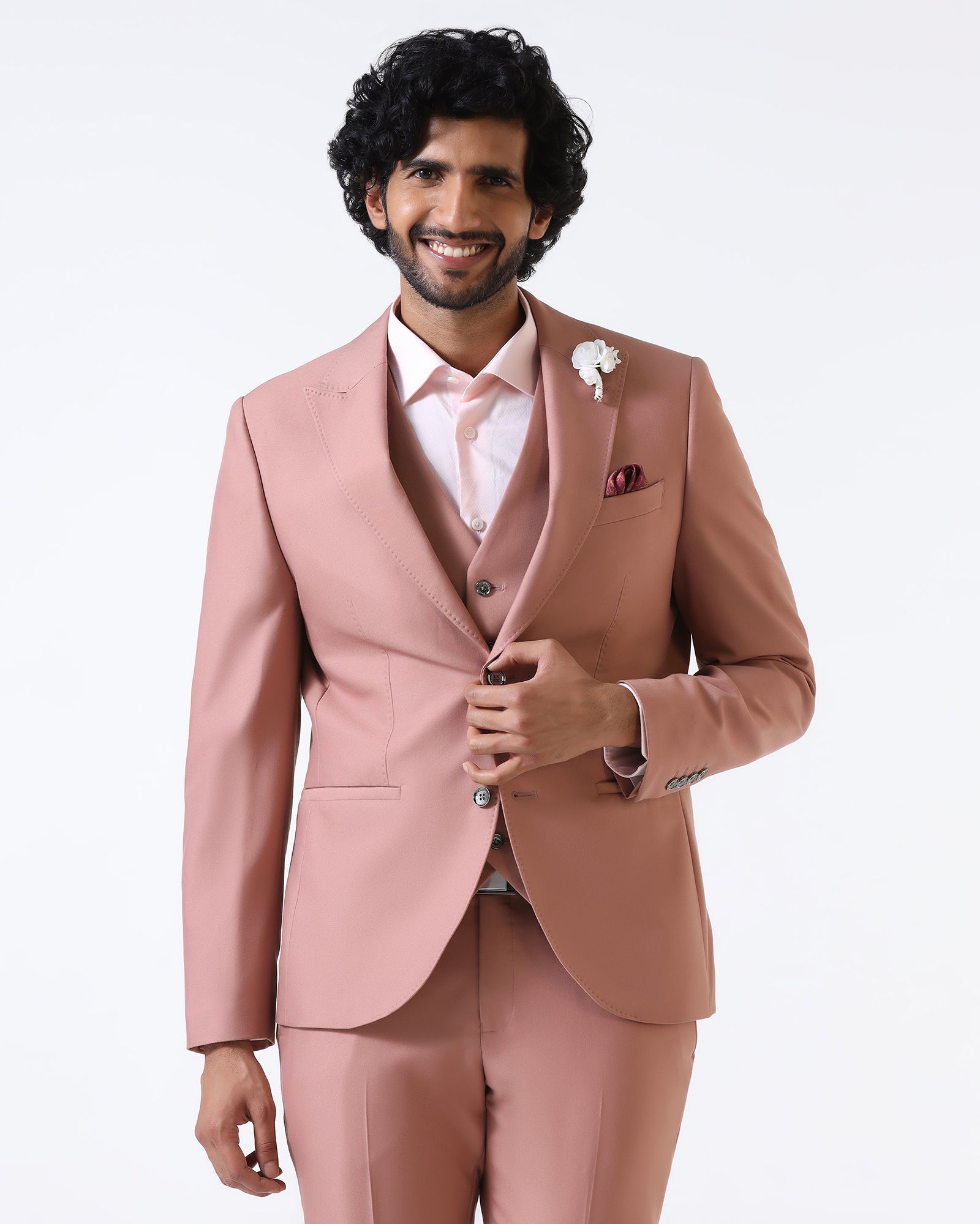 Pink Three Piece Solid Suit - Flint