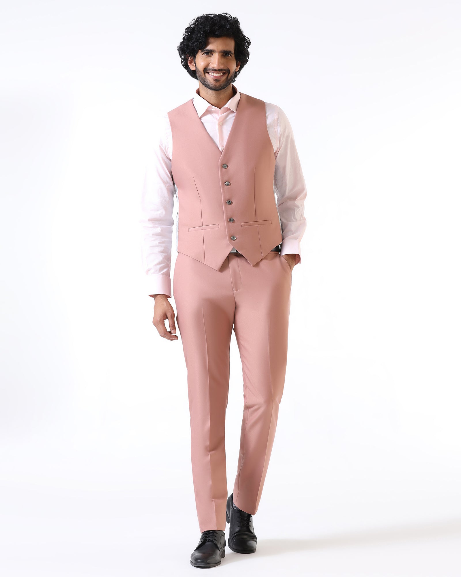 Pink Three Piece Solid Suit - Flint