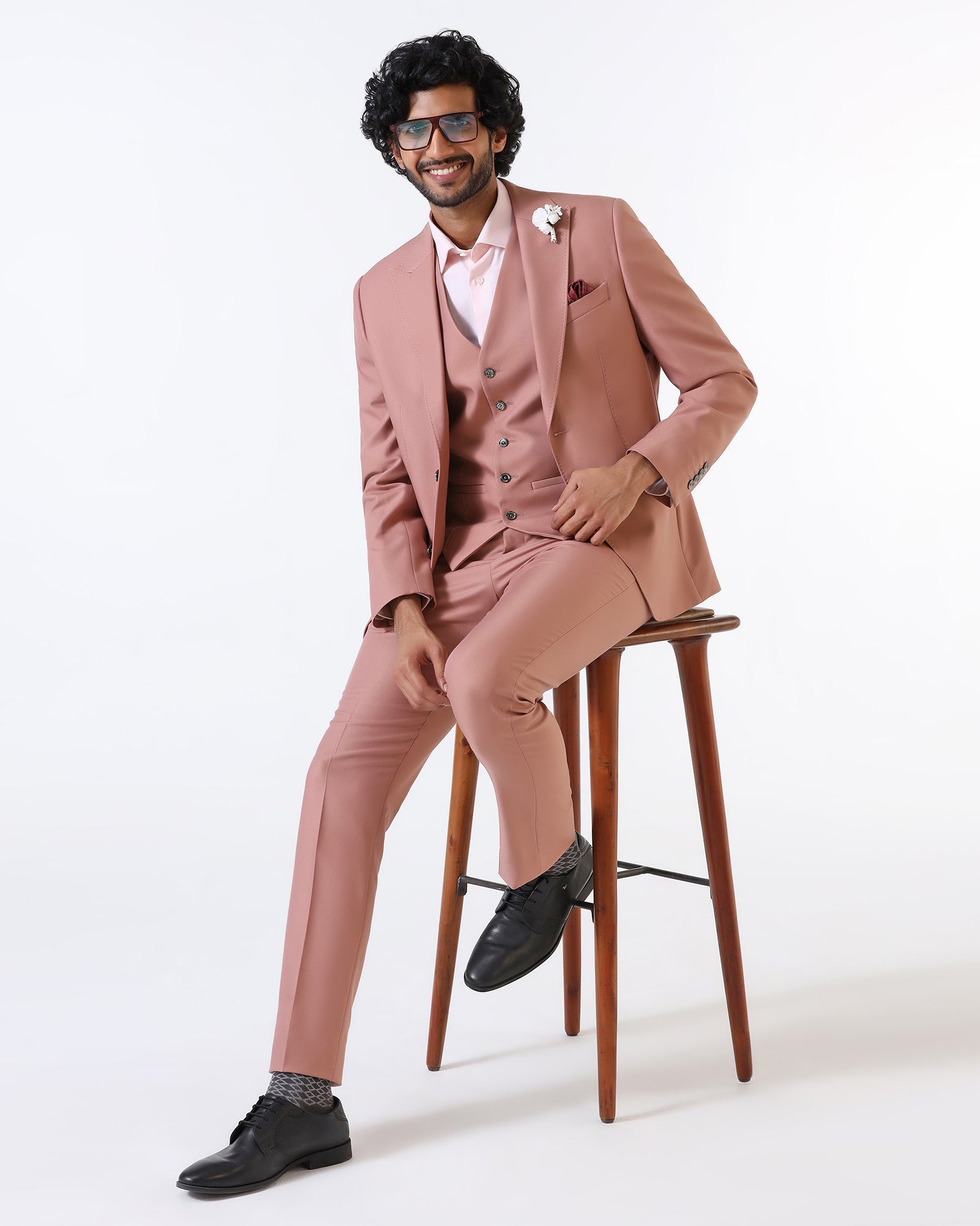 Pink Three Piece Solid Suit - Flint