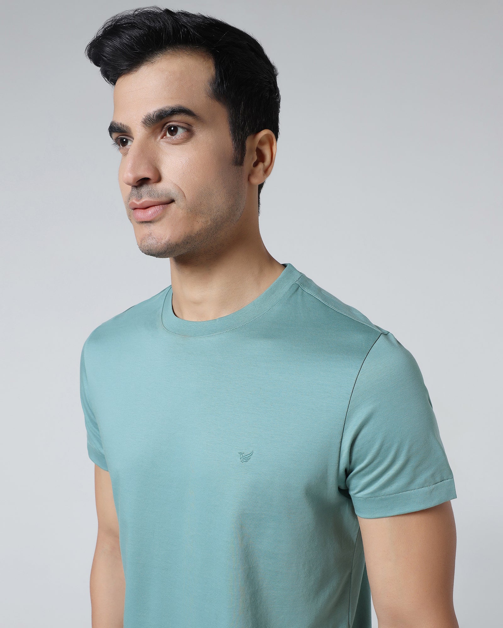 Pista Green Crew Neck Solid T-Shirt - Peralta