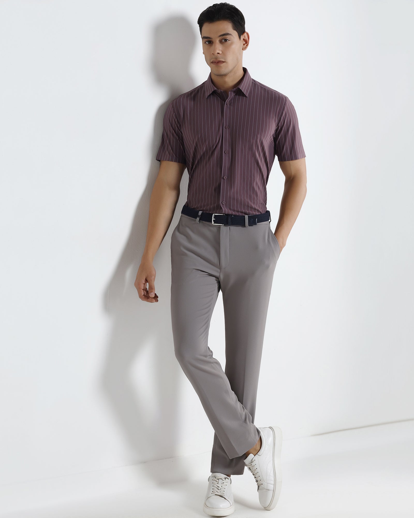 Plum Half Sleeve TechPro Stripe Shirt - Hyphen