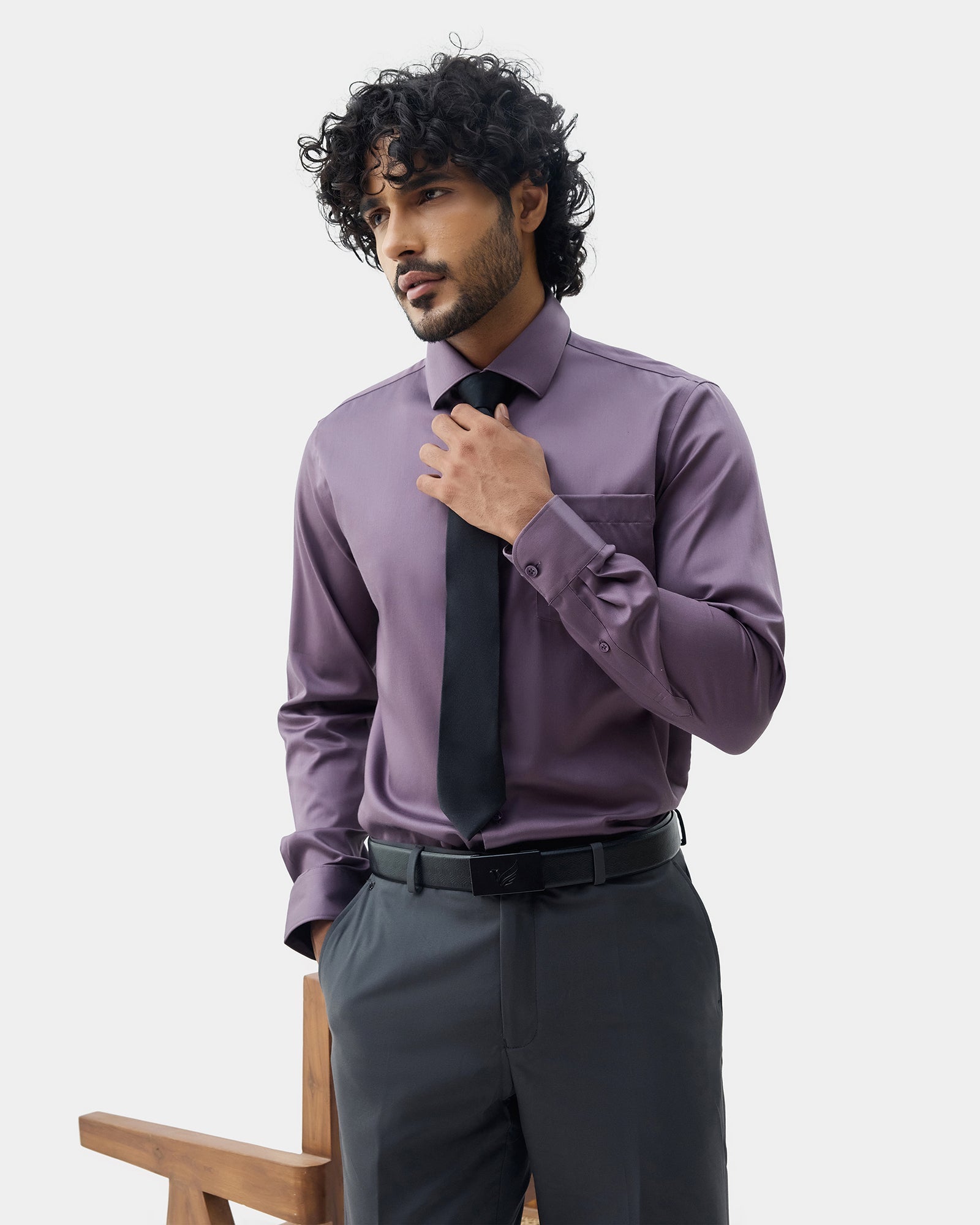 Plum Unwrinkle Solid Shirt - Sylvia