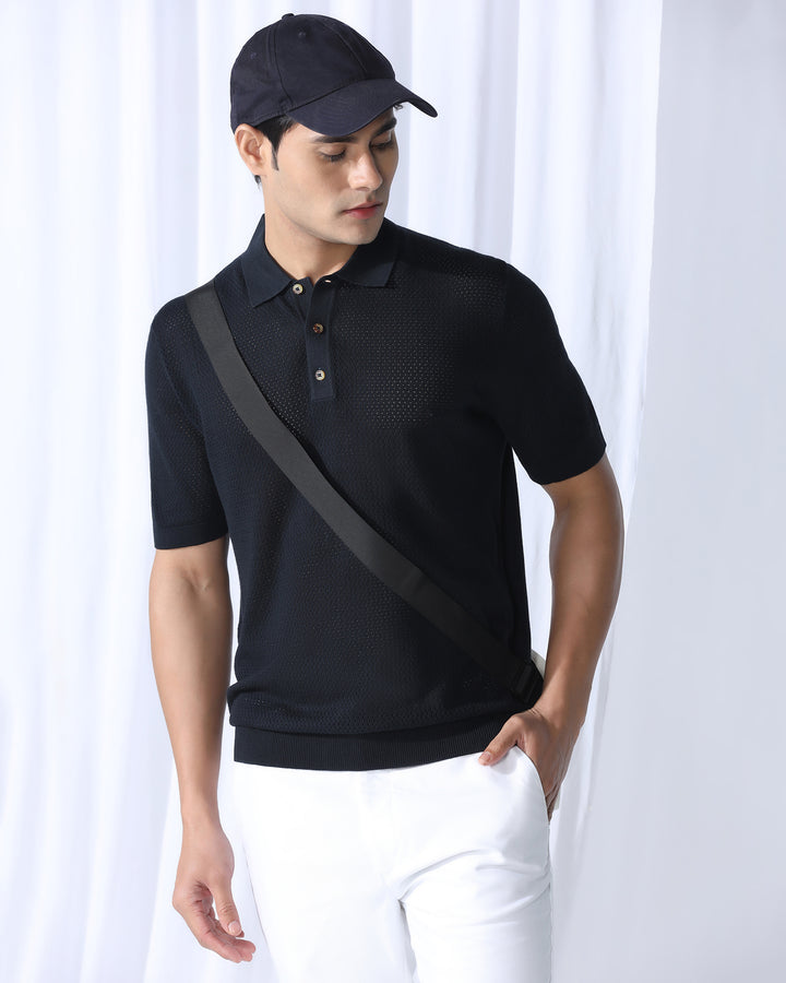 Polo Navy Textured T-Shirt - Mesh