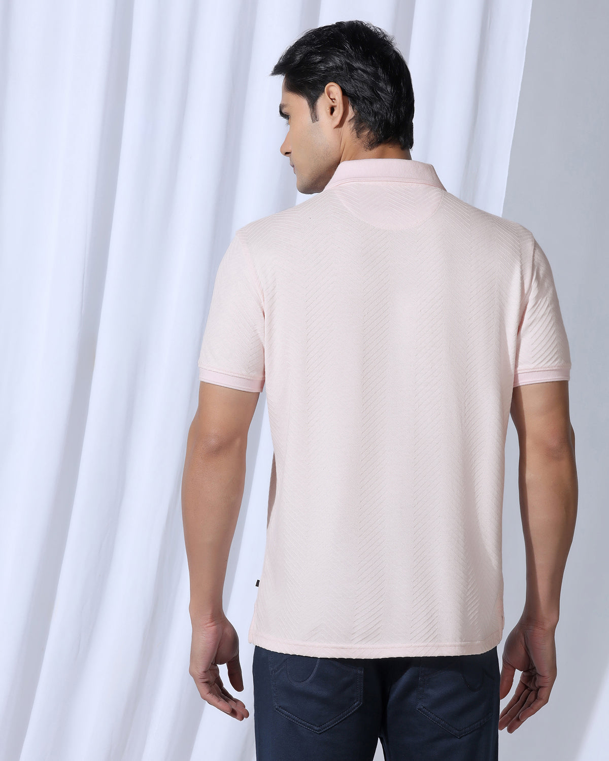 Buy Pinacle Pink Textured Polo T-Shirt Online India
