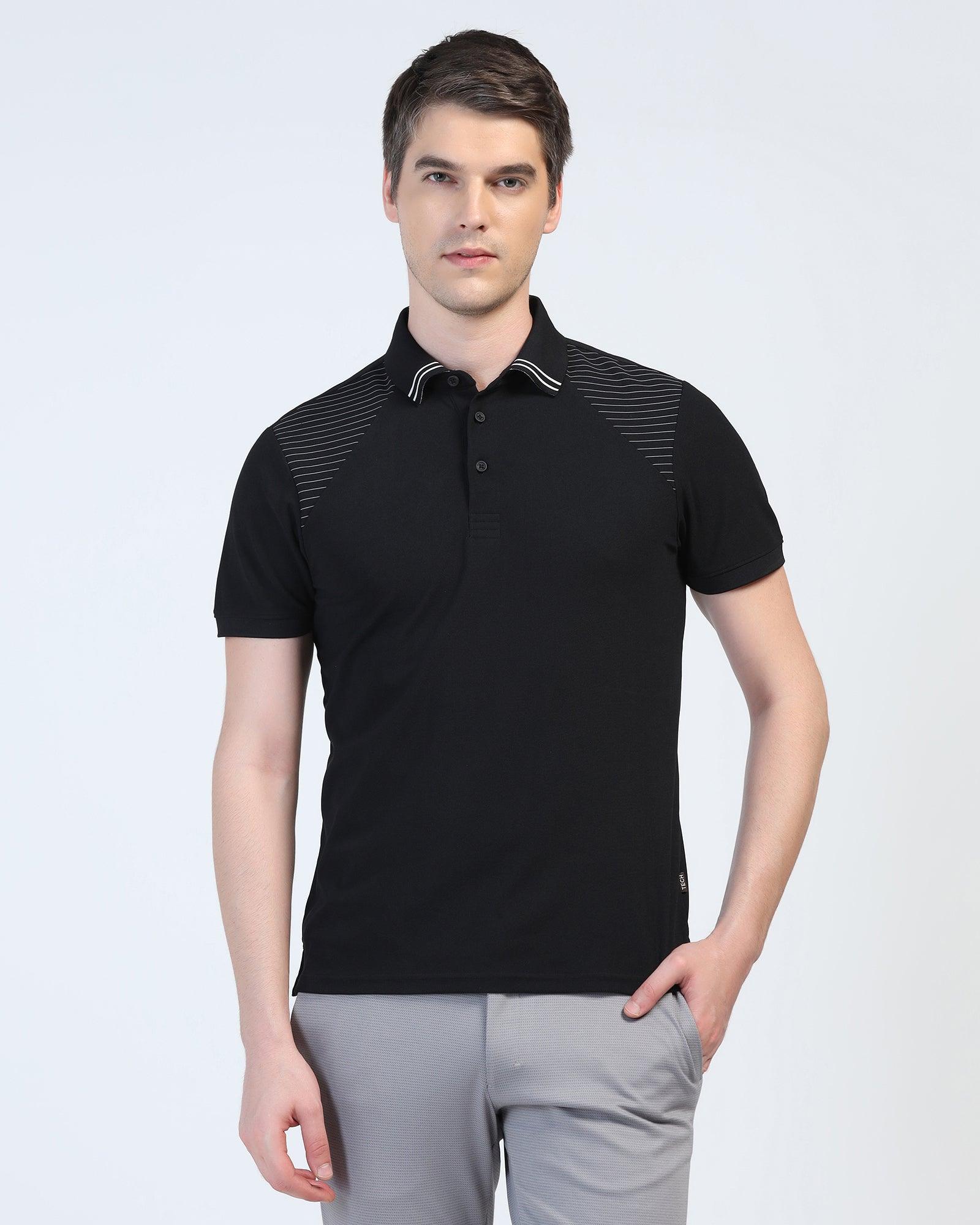 TechPro Polo Black Printed T-Shirt - Ruby