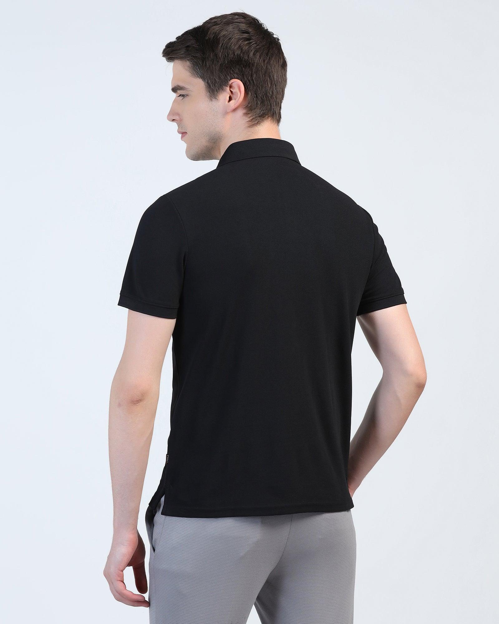 TechPro Polo Black Printed T-Shirt - Ruby