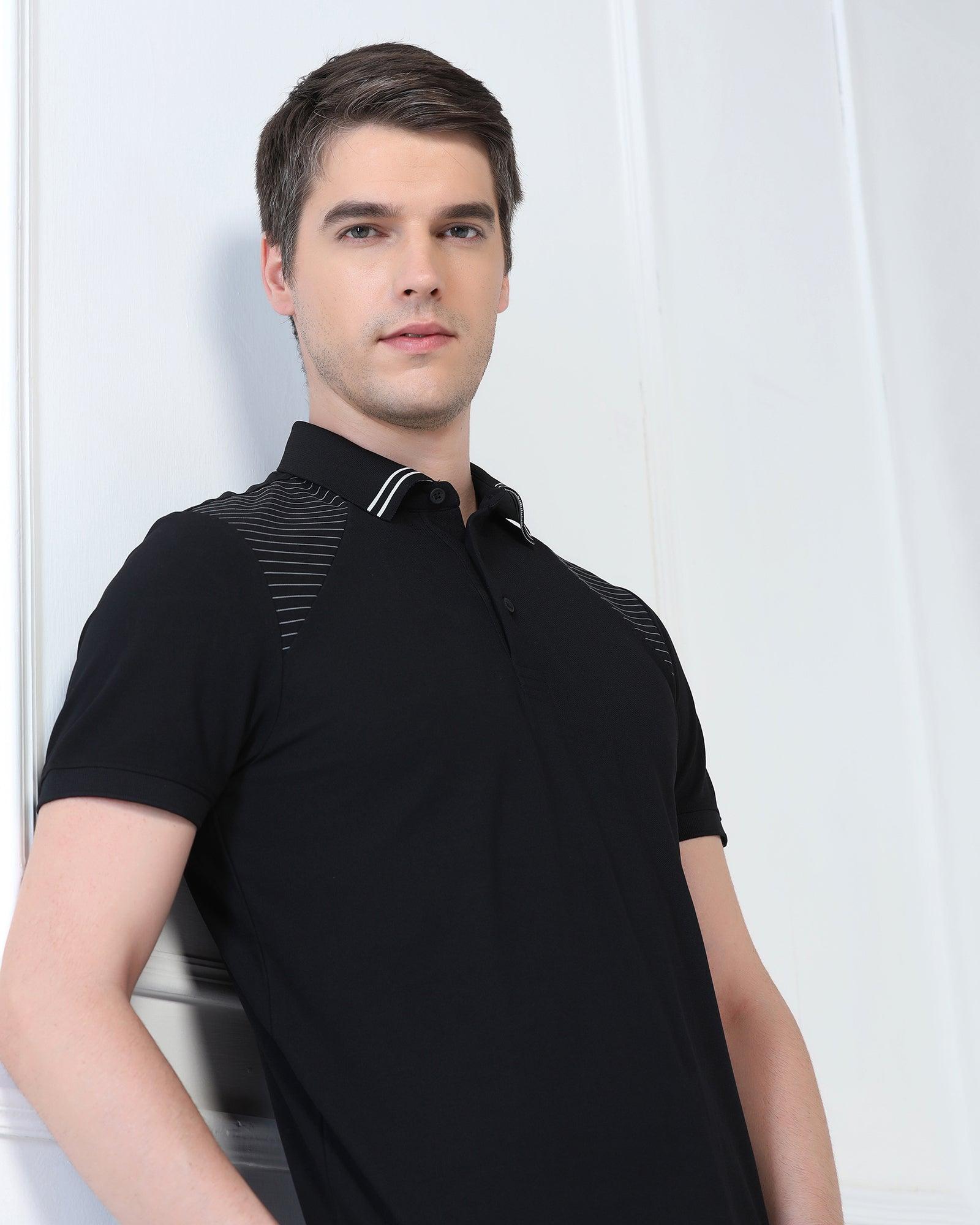 TechPro Polo Black Printed T-Shirt - Ruby