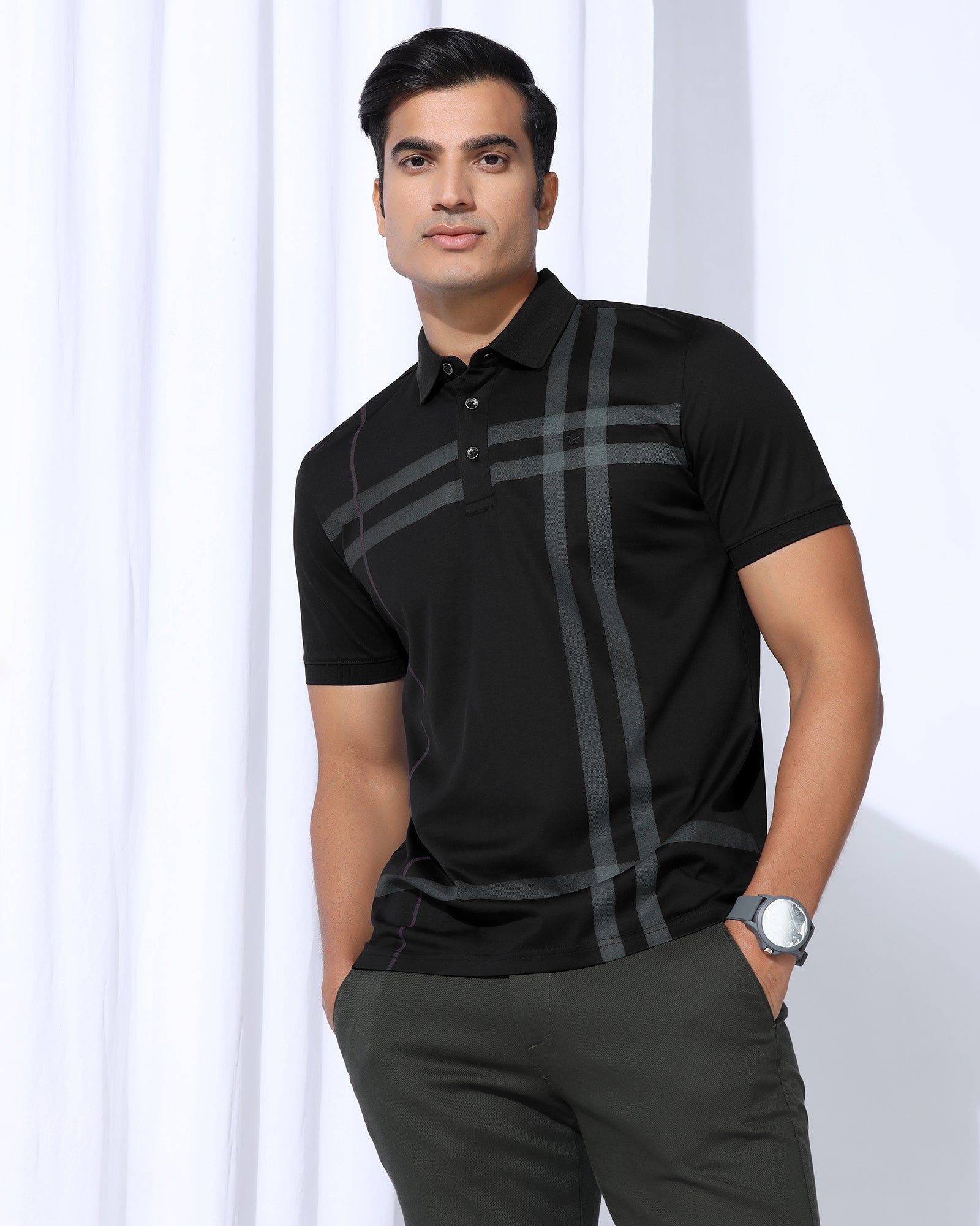Buy Saddy Black Printed Polo T-Shirt Online India