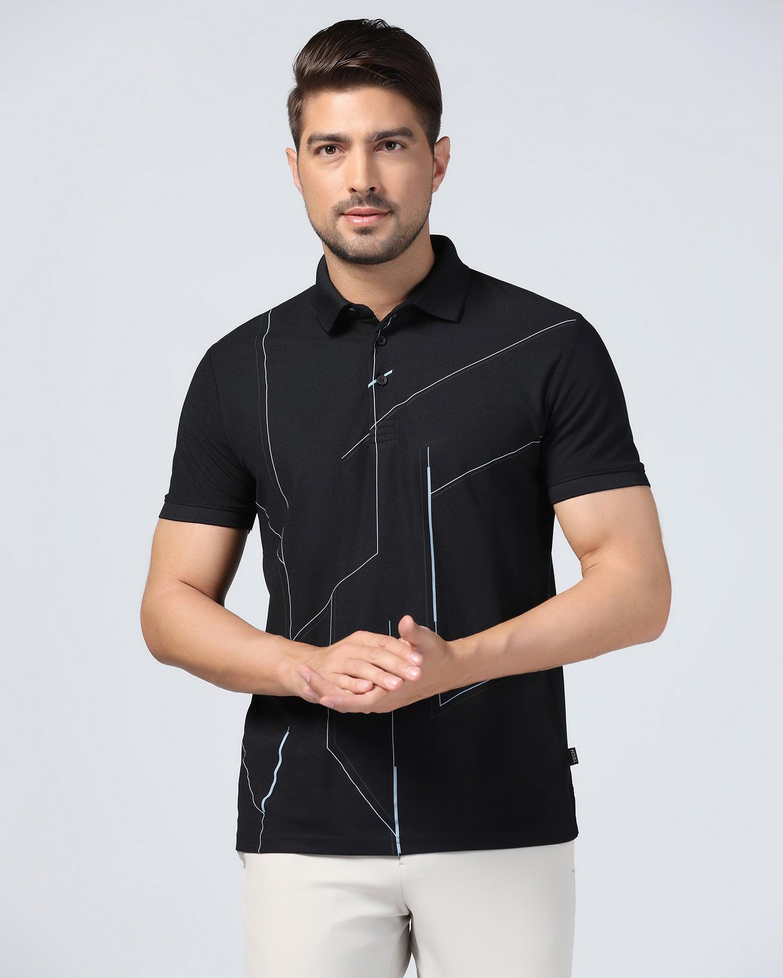 TechPro Polo Black Printed T-Shirt - Vine