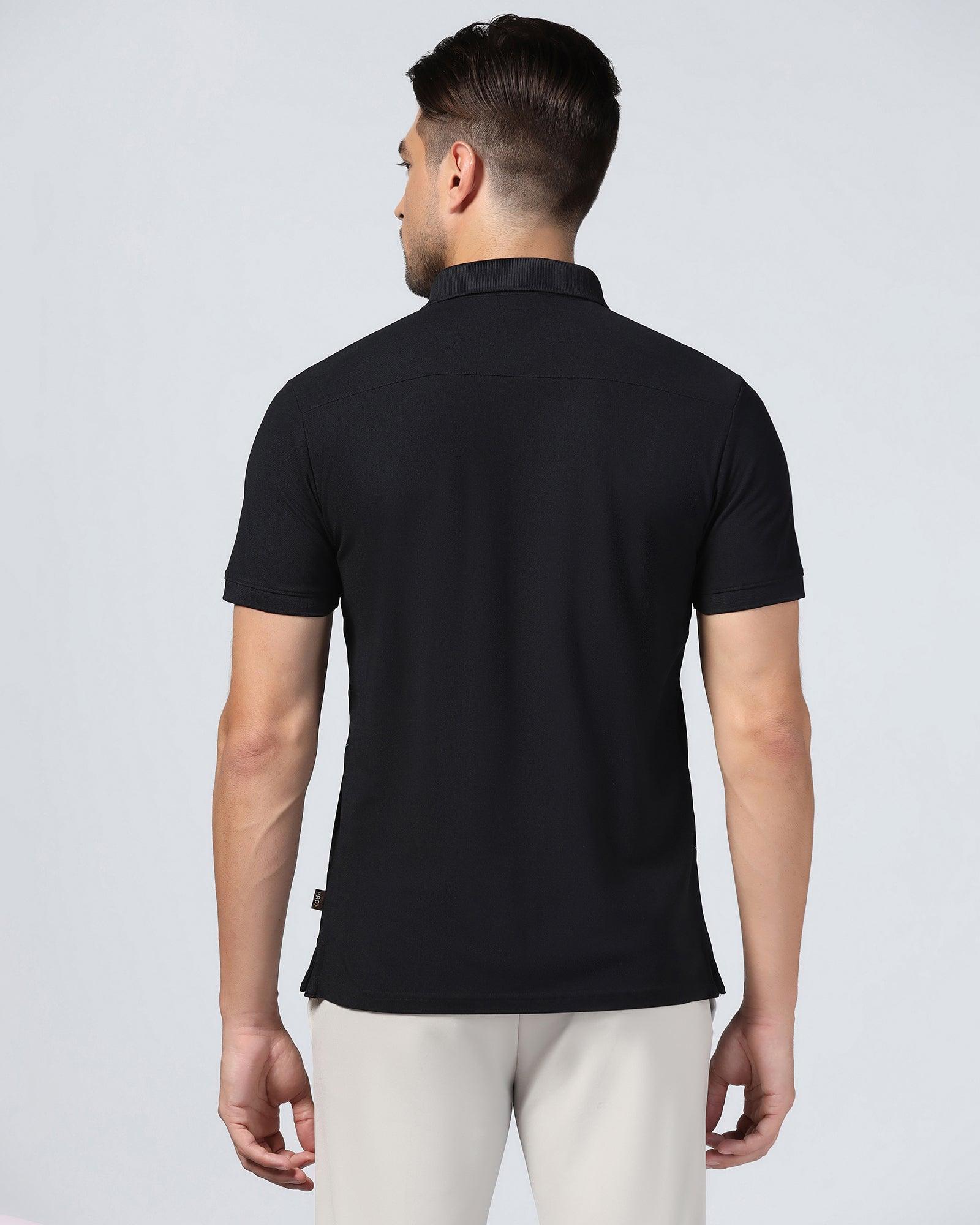 TechPro Polo Black Printed T-Shirt - Vine