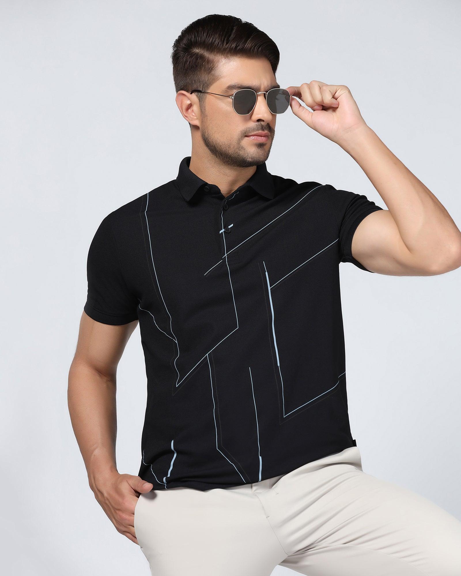 TechPro Polo Black Printed T-Shirt - Vine