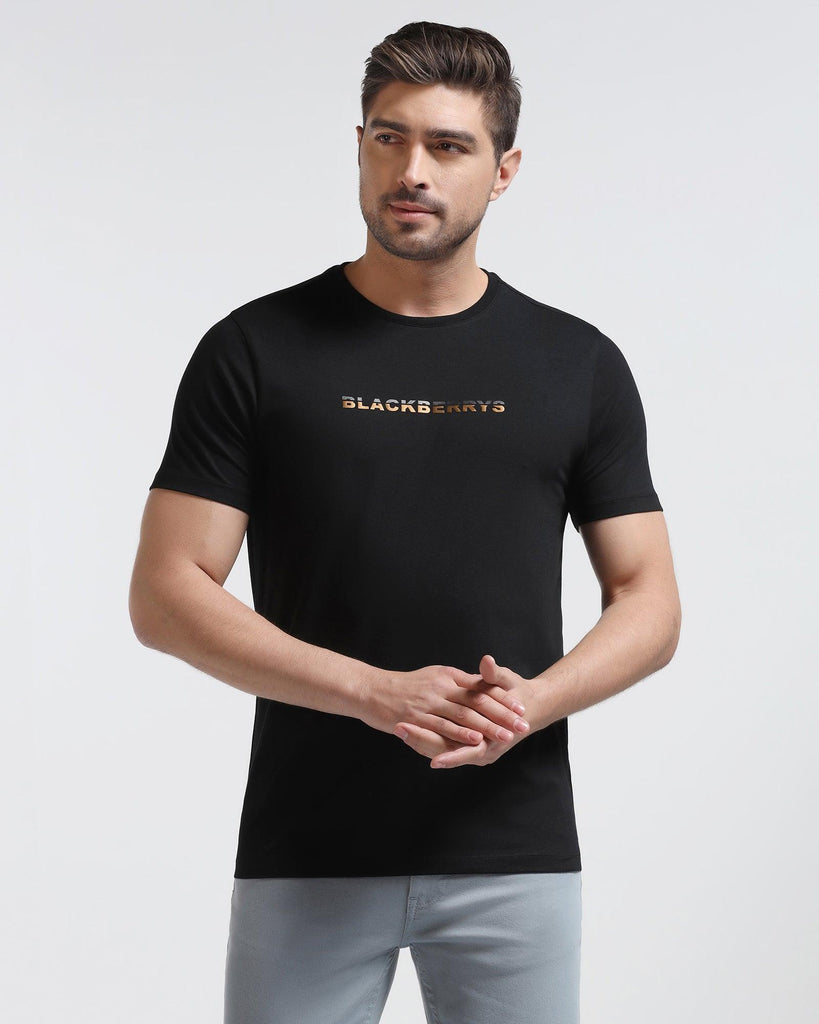 Crew Neck Black Solid T-Shirt - Hugo