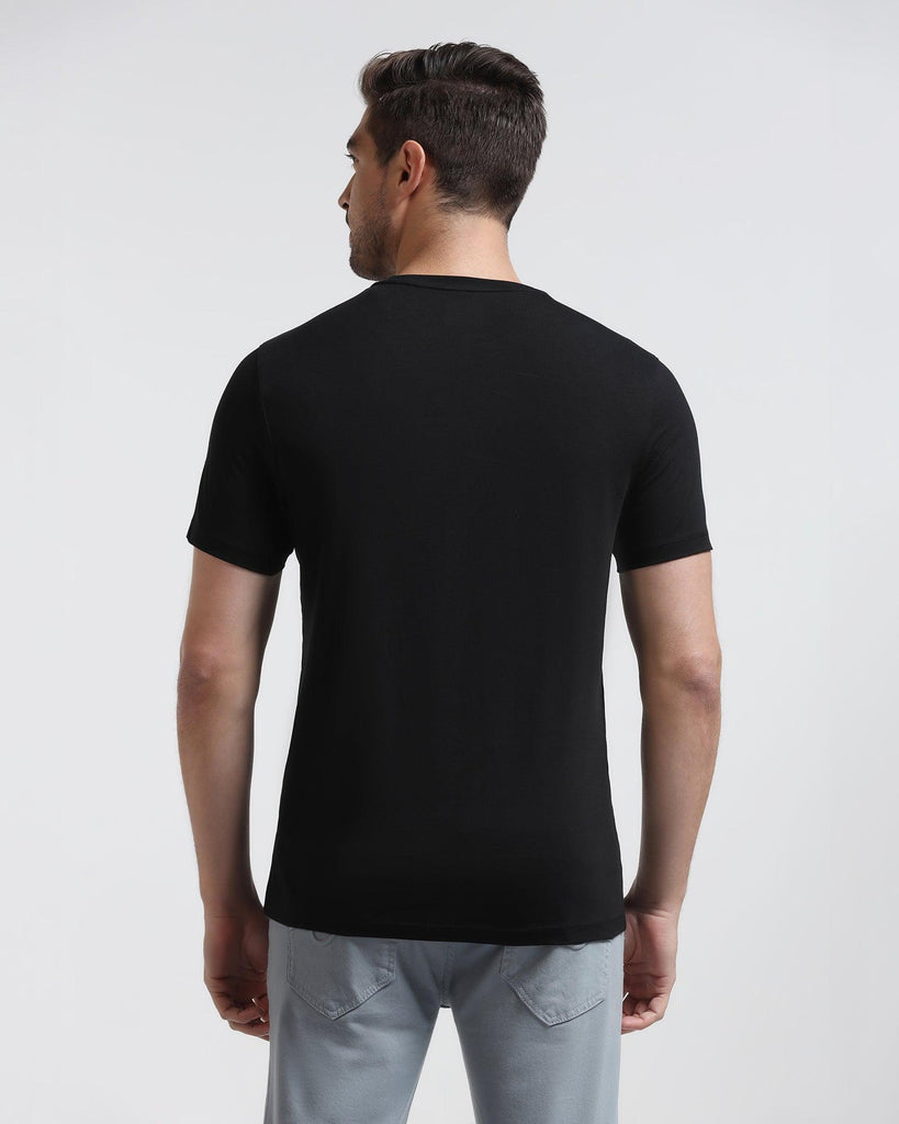 Crew Neck Black Solid T-Shirt - Hugo