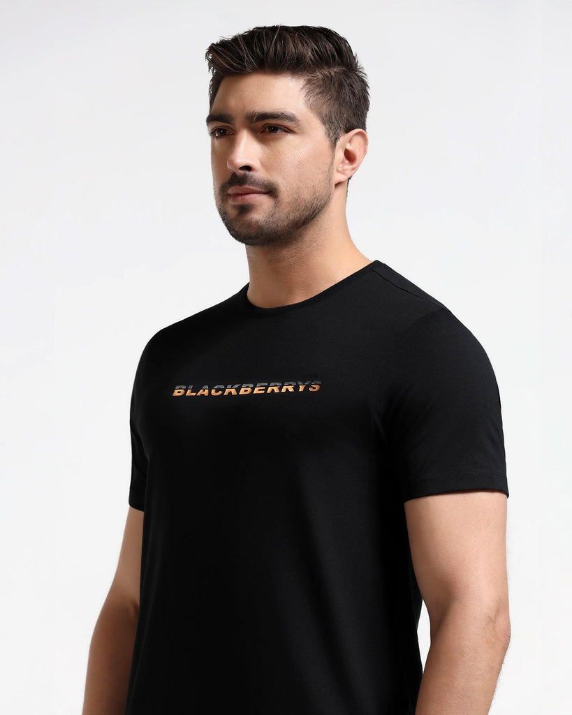 Crew Neck Black Solid T-Shirt - Hugo