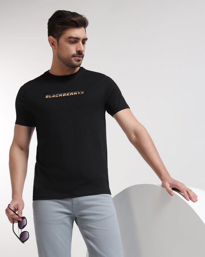 Crew Neck Black Solid T-Shirt - Hugo