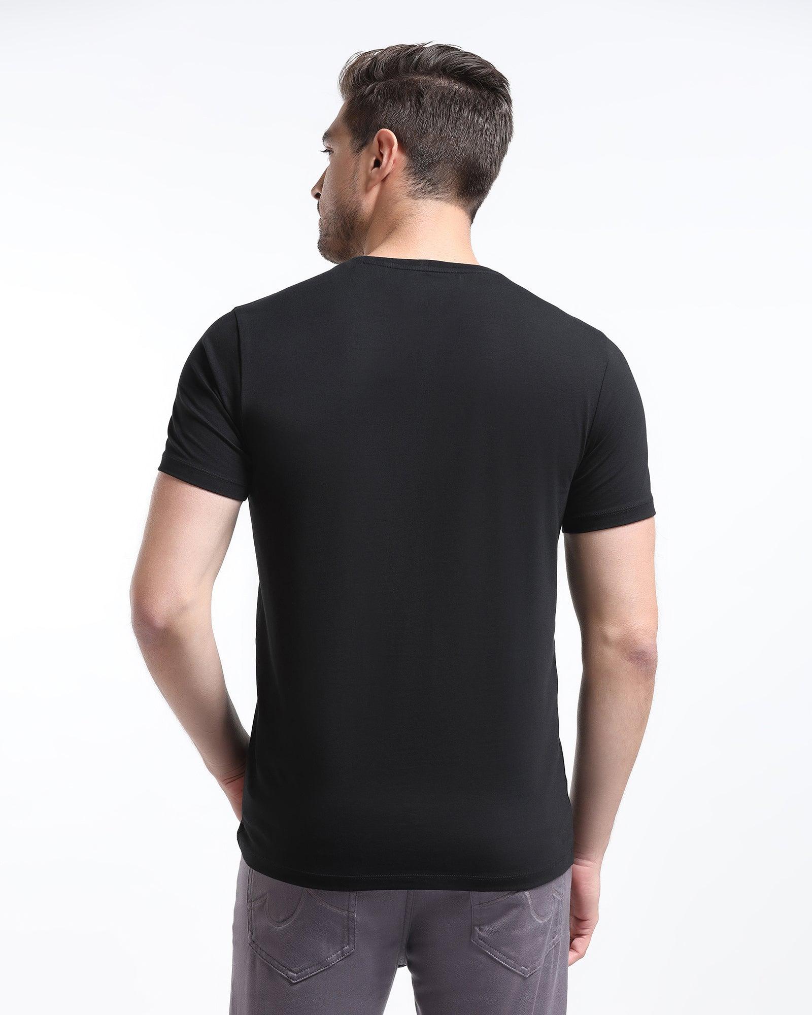 Crew Neck Black Solid T-Shirt - Sequin