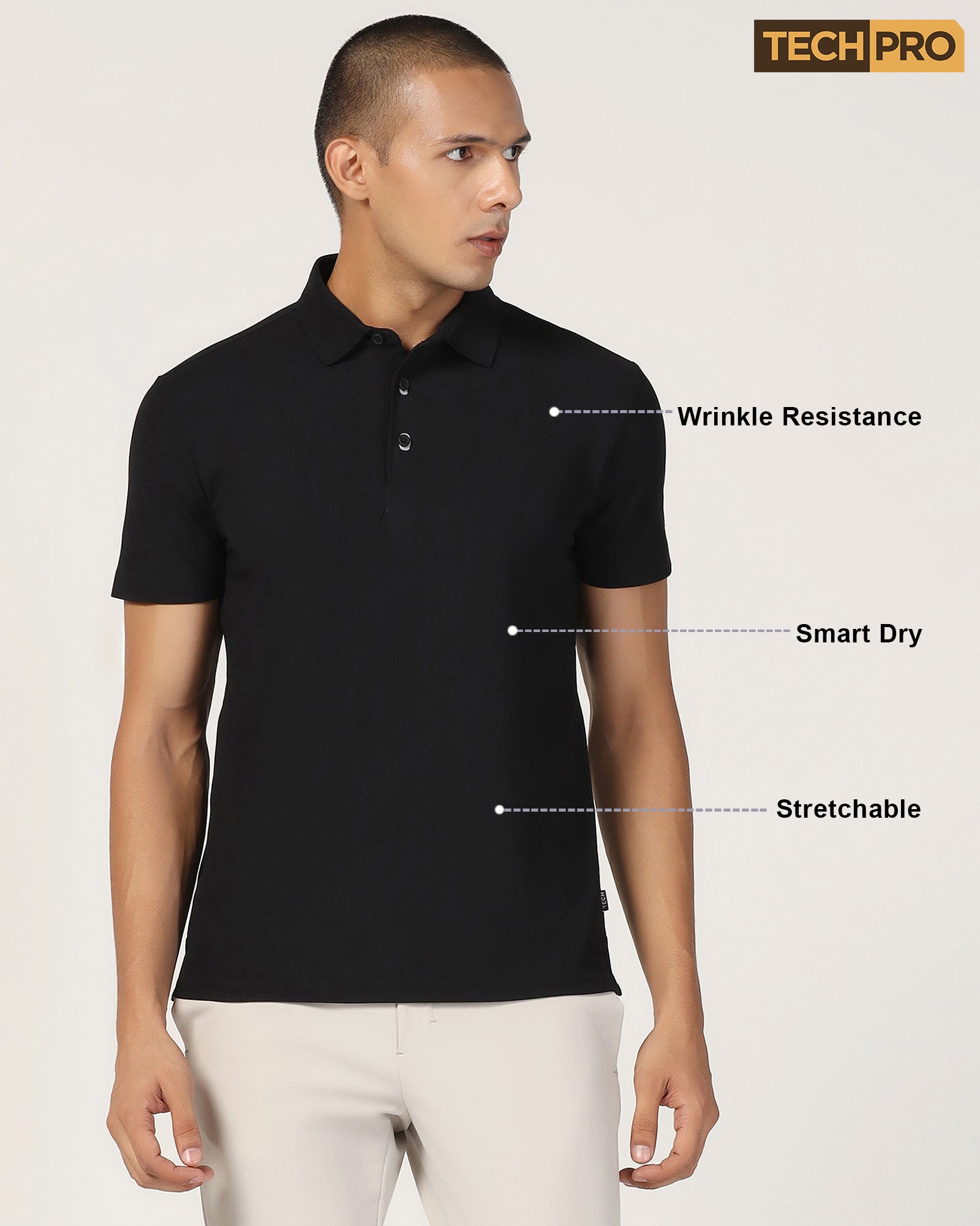 TechPro Polo Black Solid T-Shirt - Carol