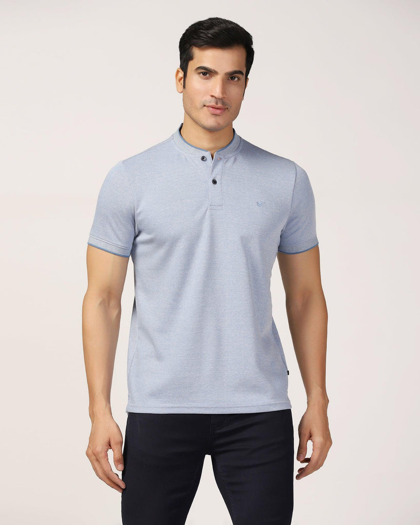 Henley Collar Blue Solid T-Shirt - Fredy