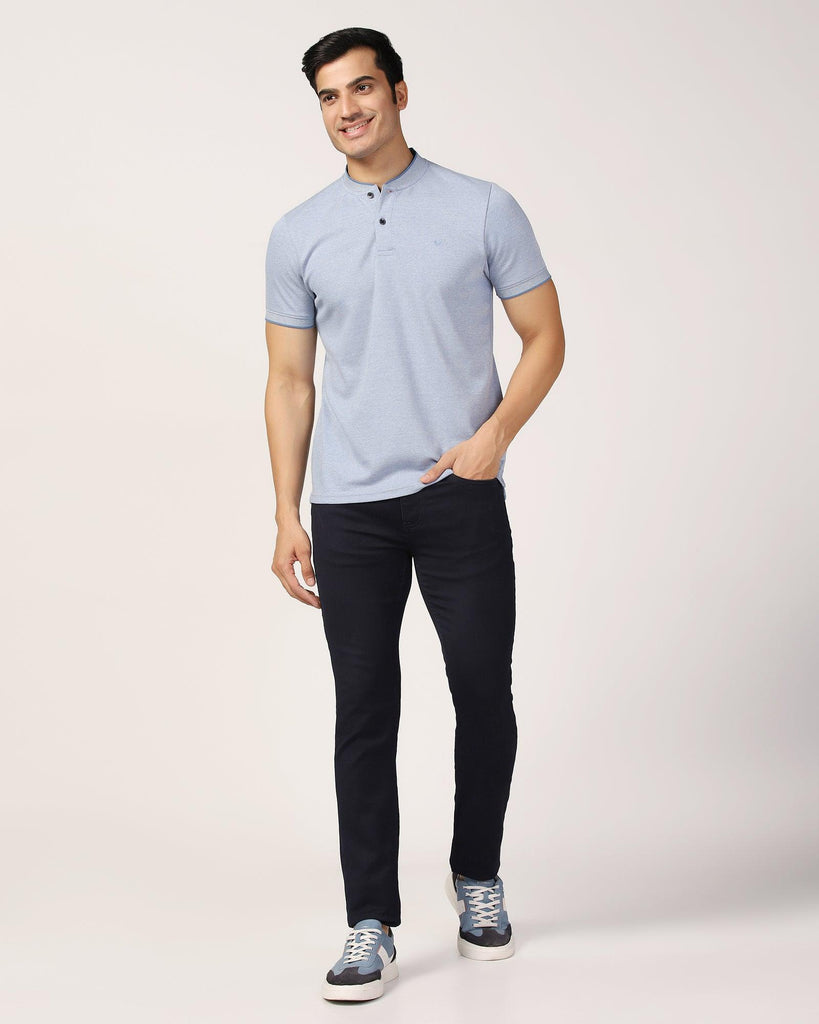 Henley Collar Blue Solid T-Shirt - Fredy