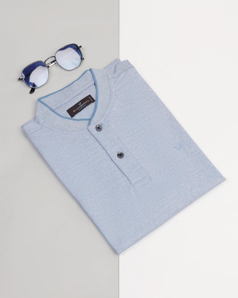 Henley Collar Blue Solid T-Shirt - Fredy