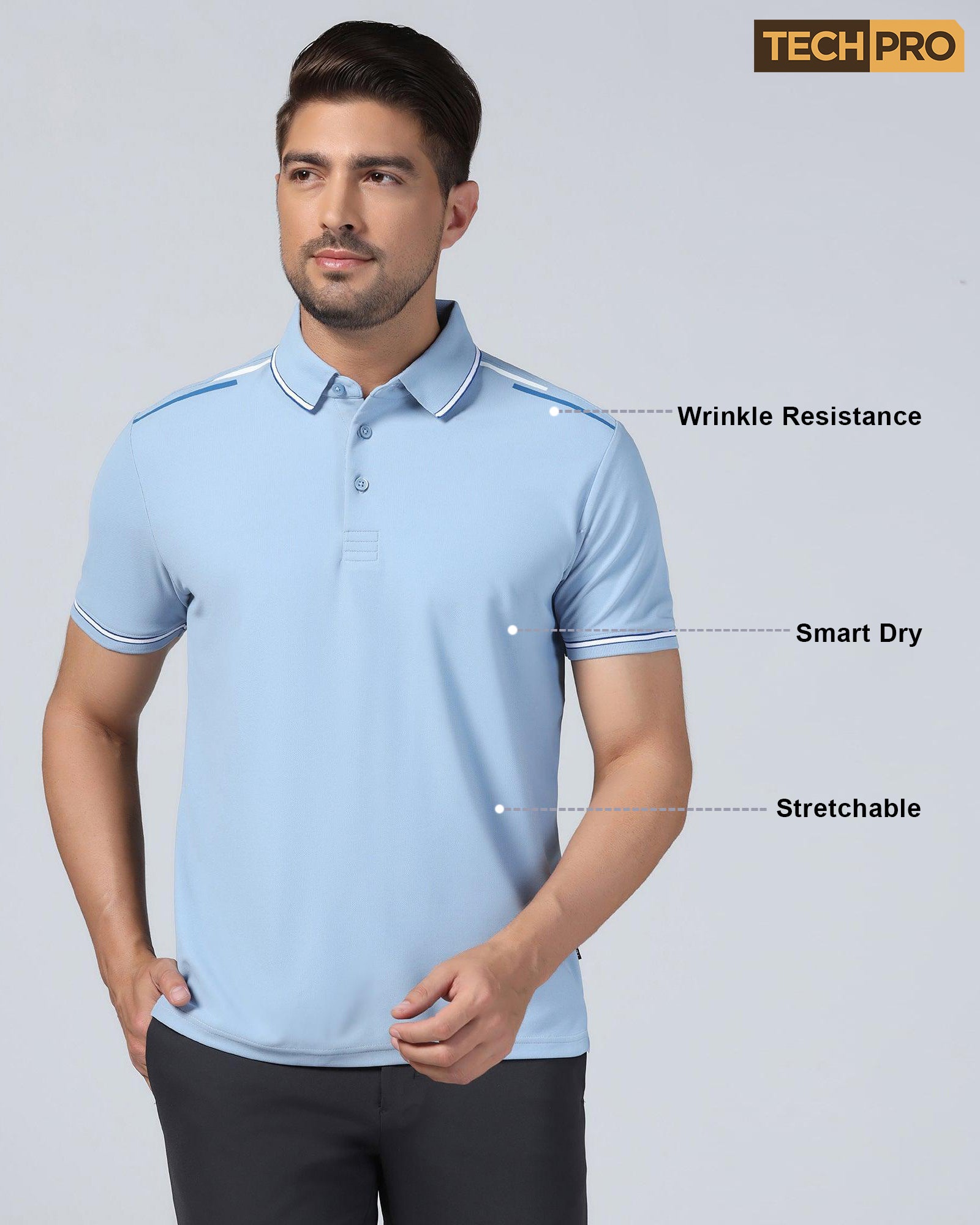 TechPro Polo Blue Solid T-Shirt - Limon