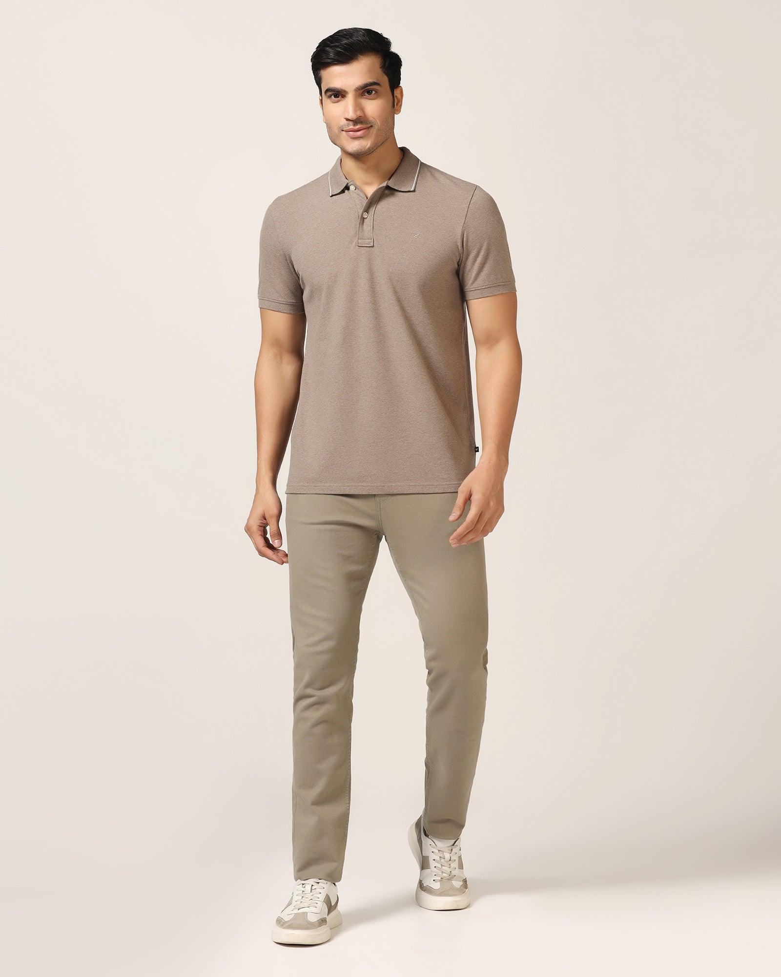 Polo Brown Melange Solid T-Shirt - Alec - Blackberrys