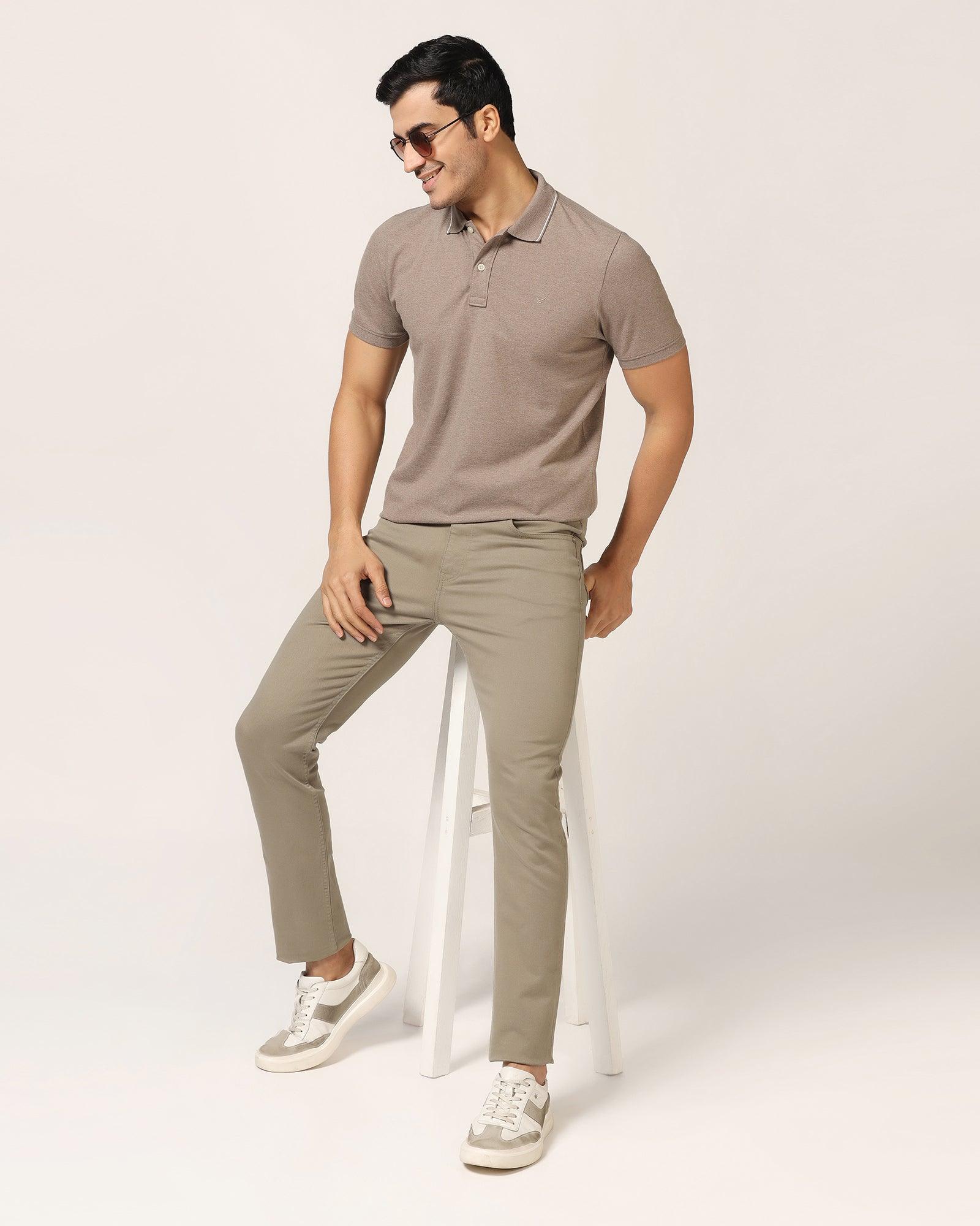 Polo Brown Melange Solid T-Shirt - Alec - Blackberrys