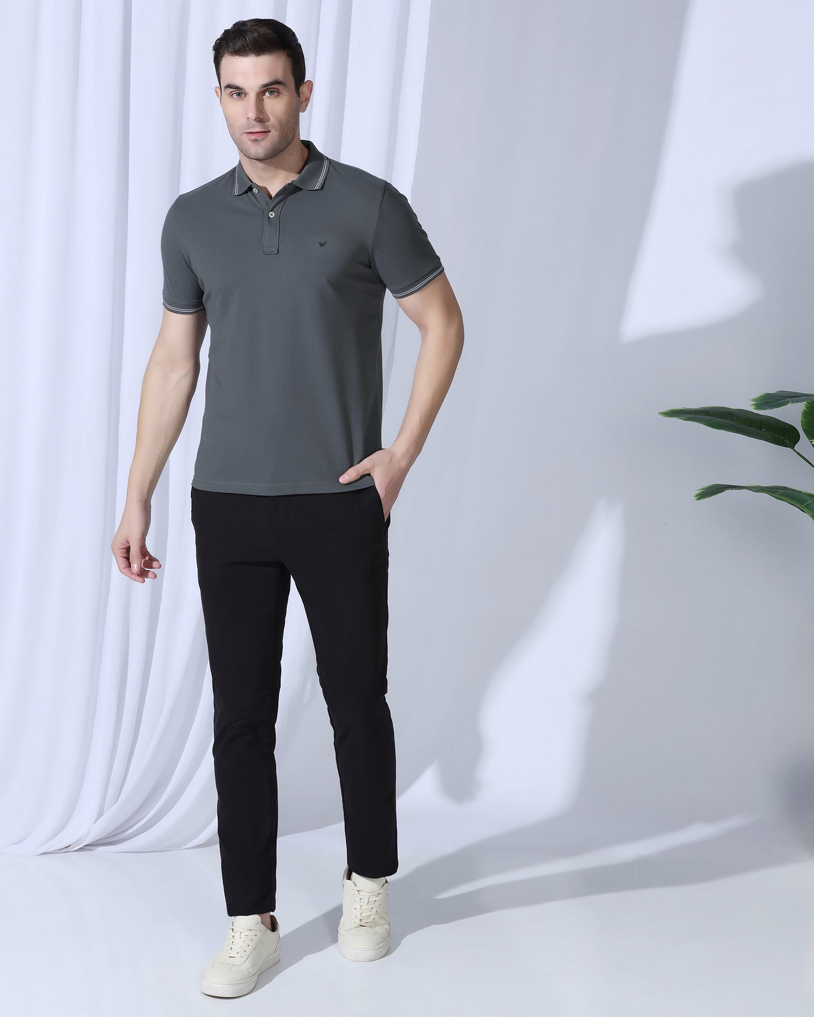 Polo Charcoal Solid T-Shirt - Diesel