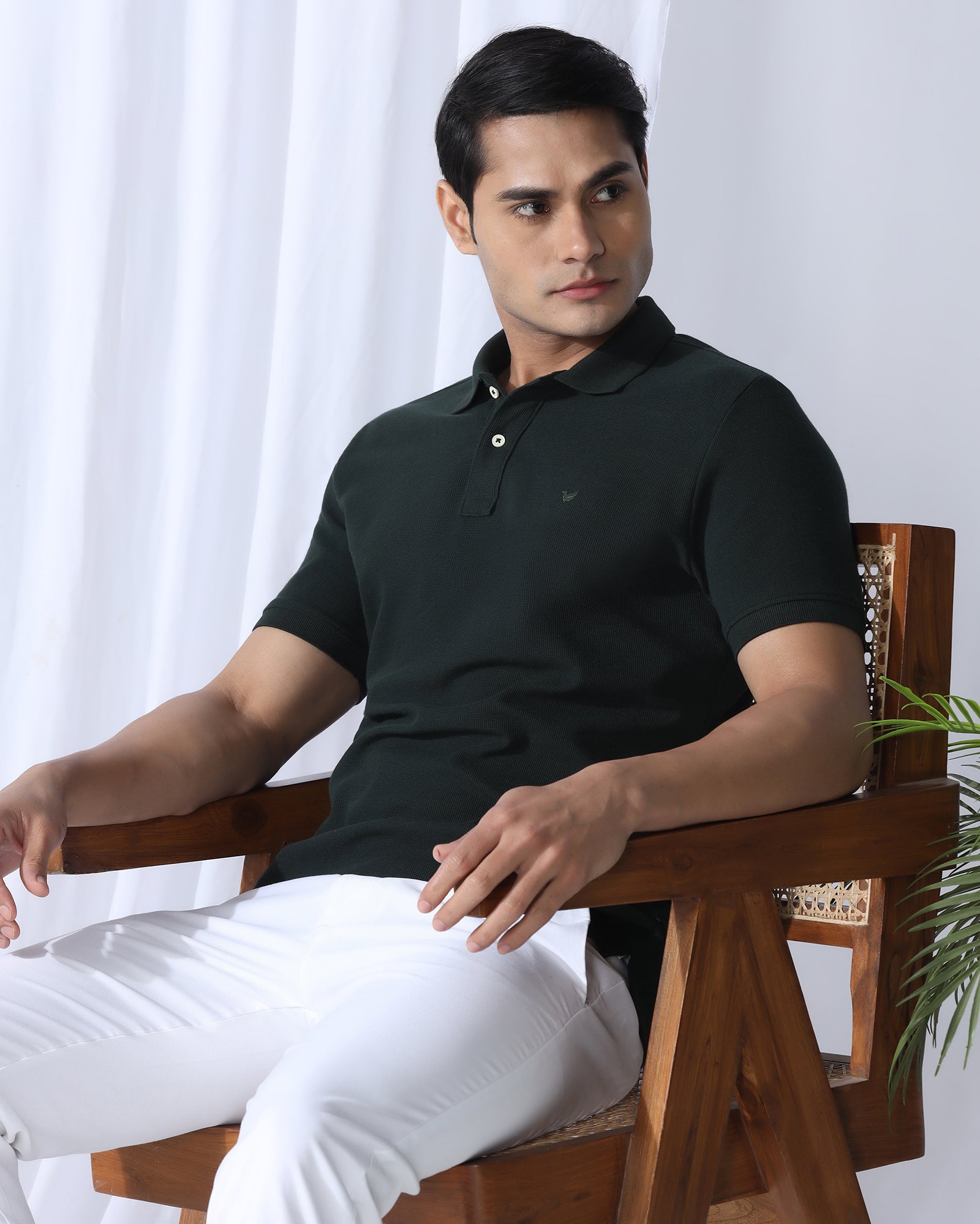 Polo Dark Olive Textured T-Shirt - Kailen