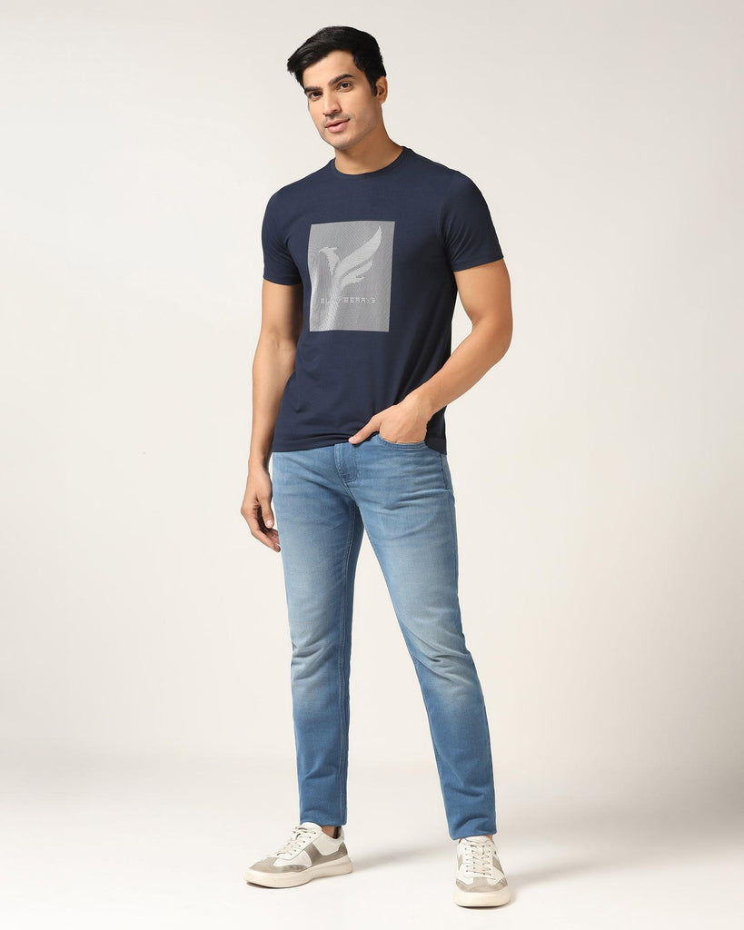 Crew Neck Dress Blue Solid T-Shirt - Milo