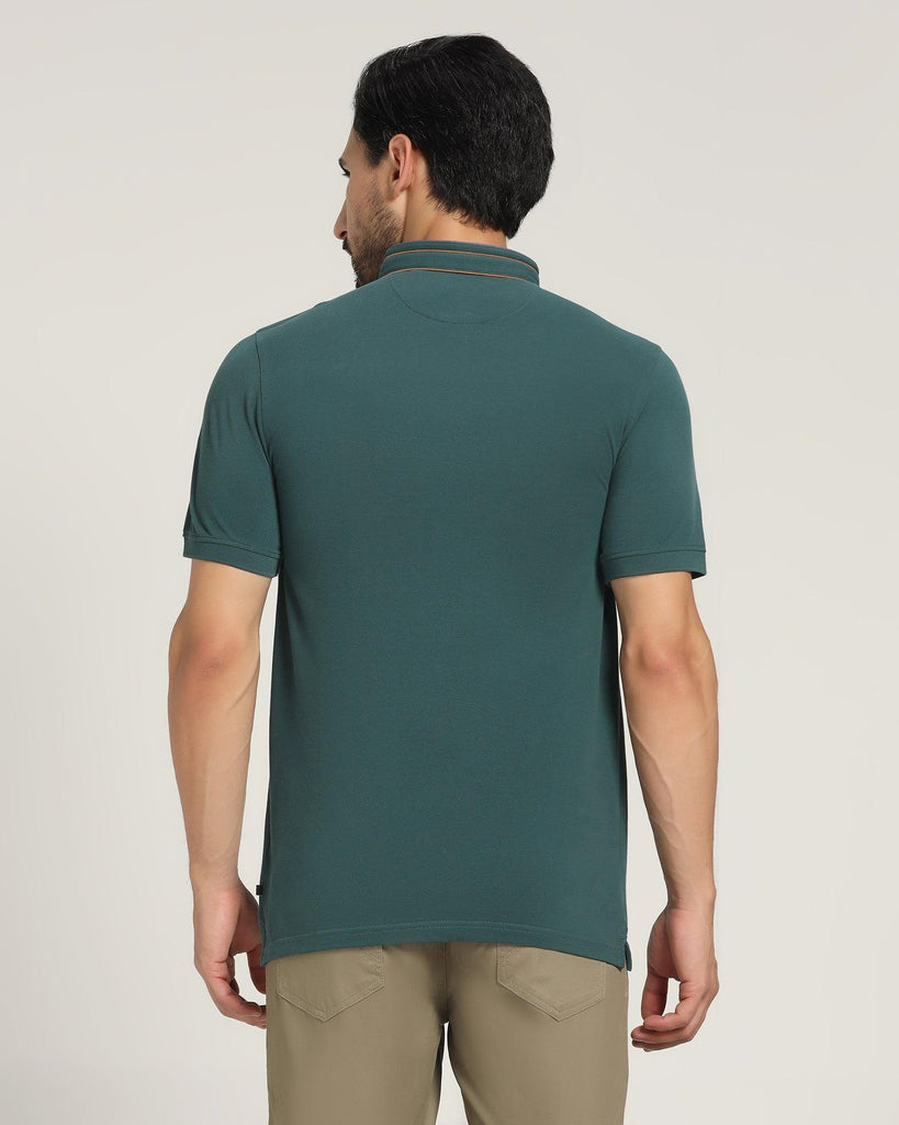 Mandarin Collar Forest Green Solid T-Shirt - Mortal