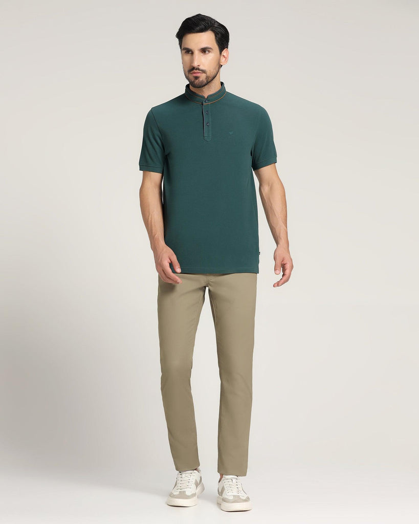 Mandarin Collar Forest Green Solid T-Shirt - Mortal