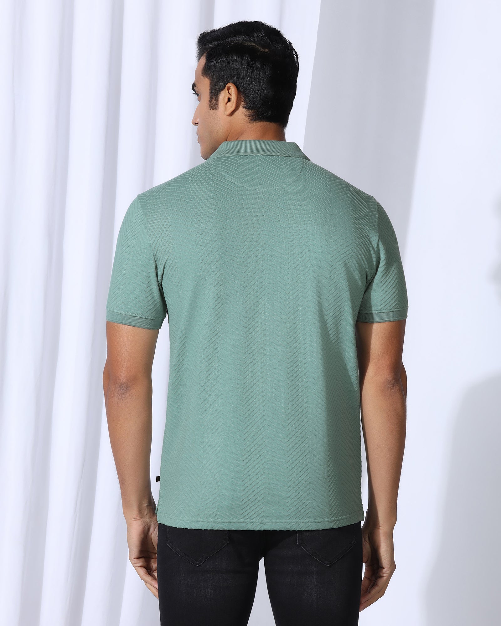 Polo Green Textured T-Shirt - Pinacle