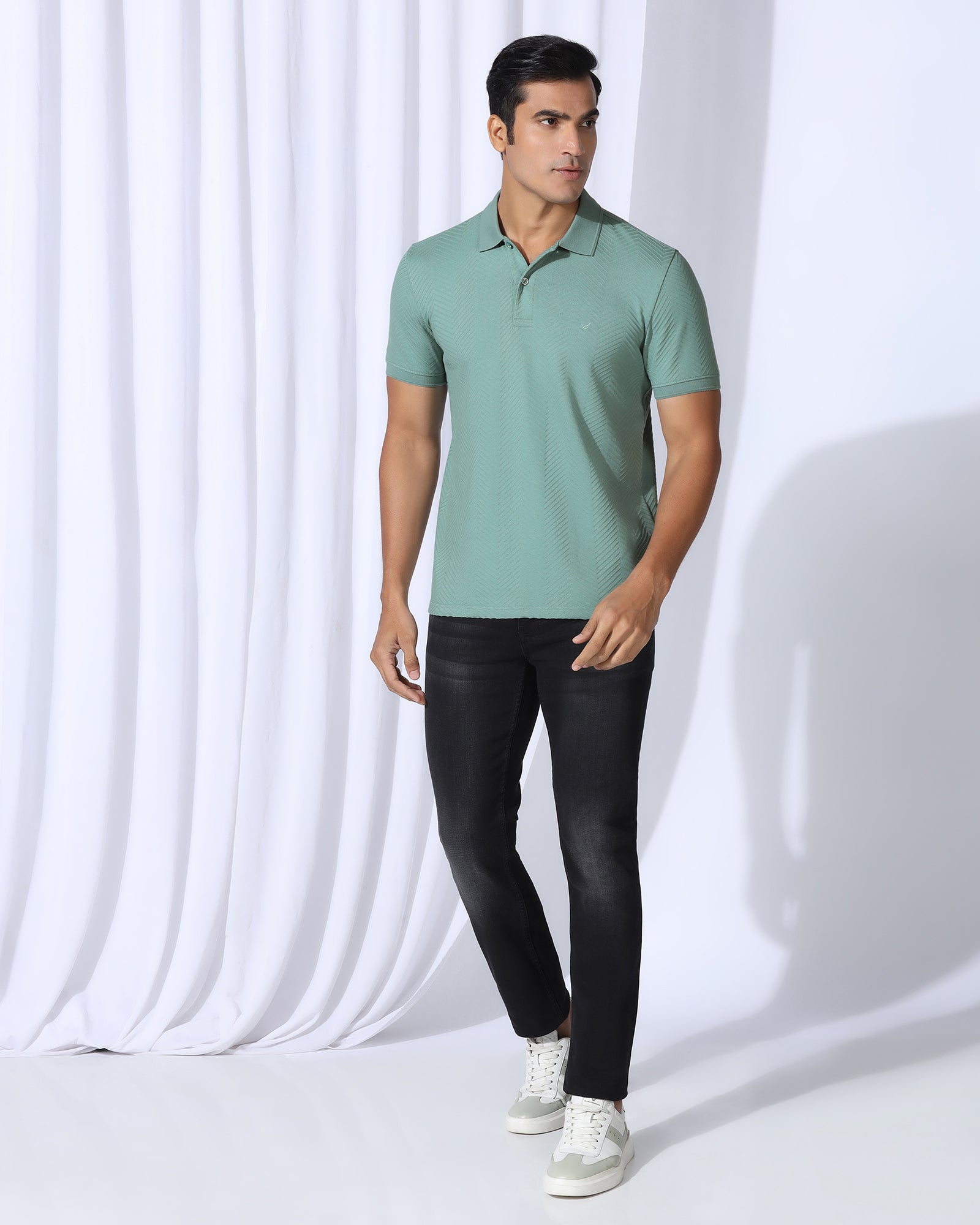 Polo Green Textured T-Shirt - Pinacle