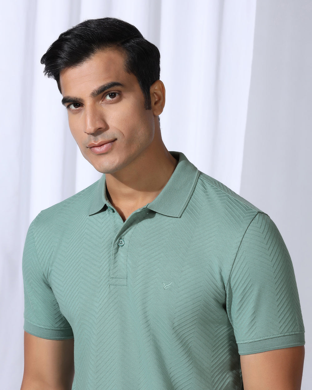 Buy Pinacle Green Textured Polo T-Shirt Online India