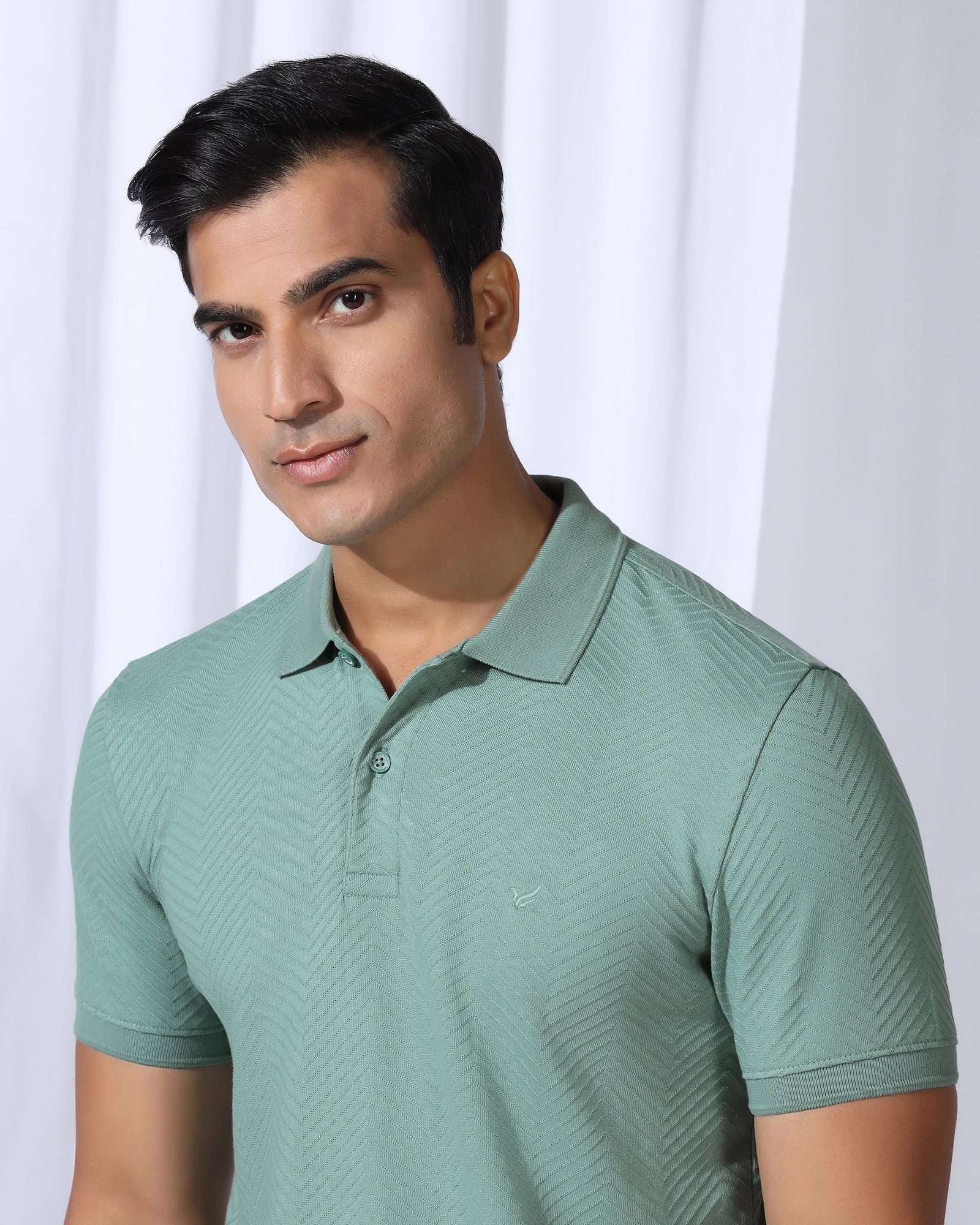 Polo Green Textured T-Shirt - Pinacle