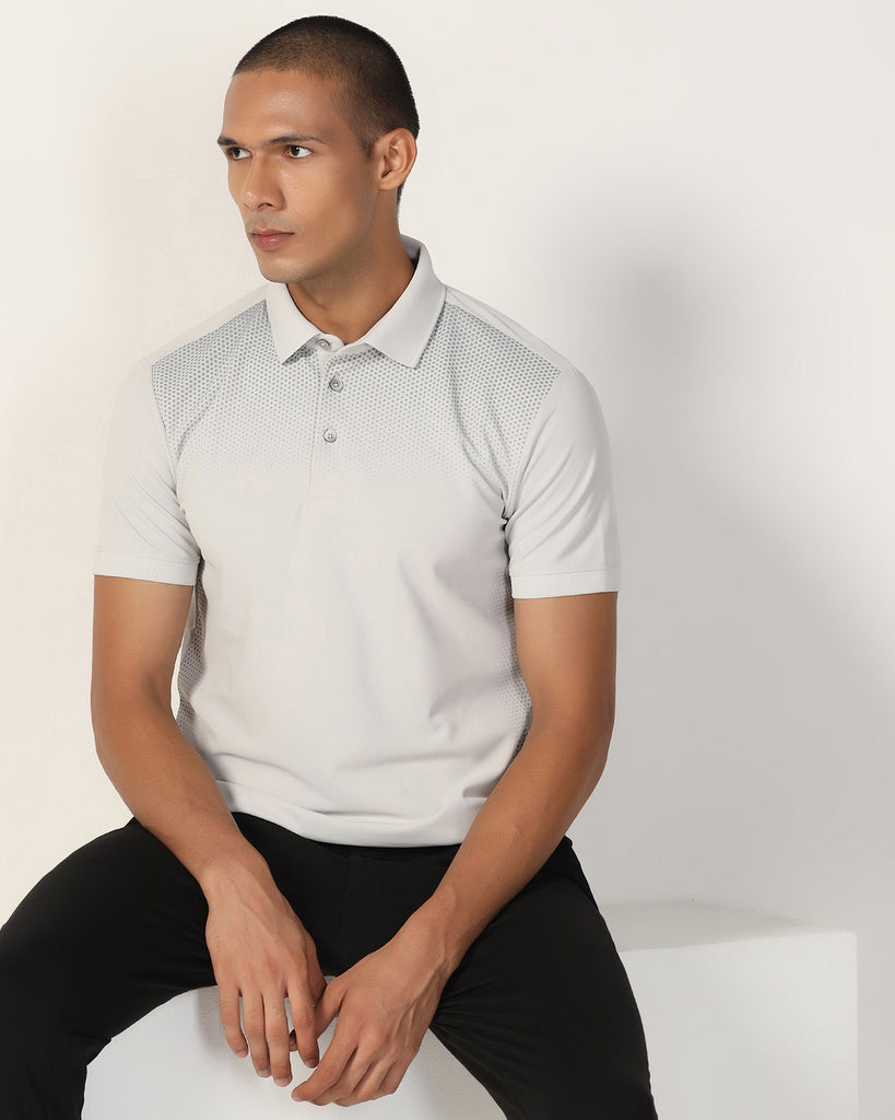 TechPro Polo Grey Printed T-Shirt - Ivory