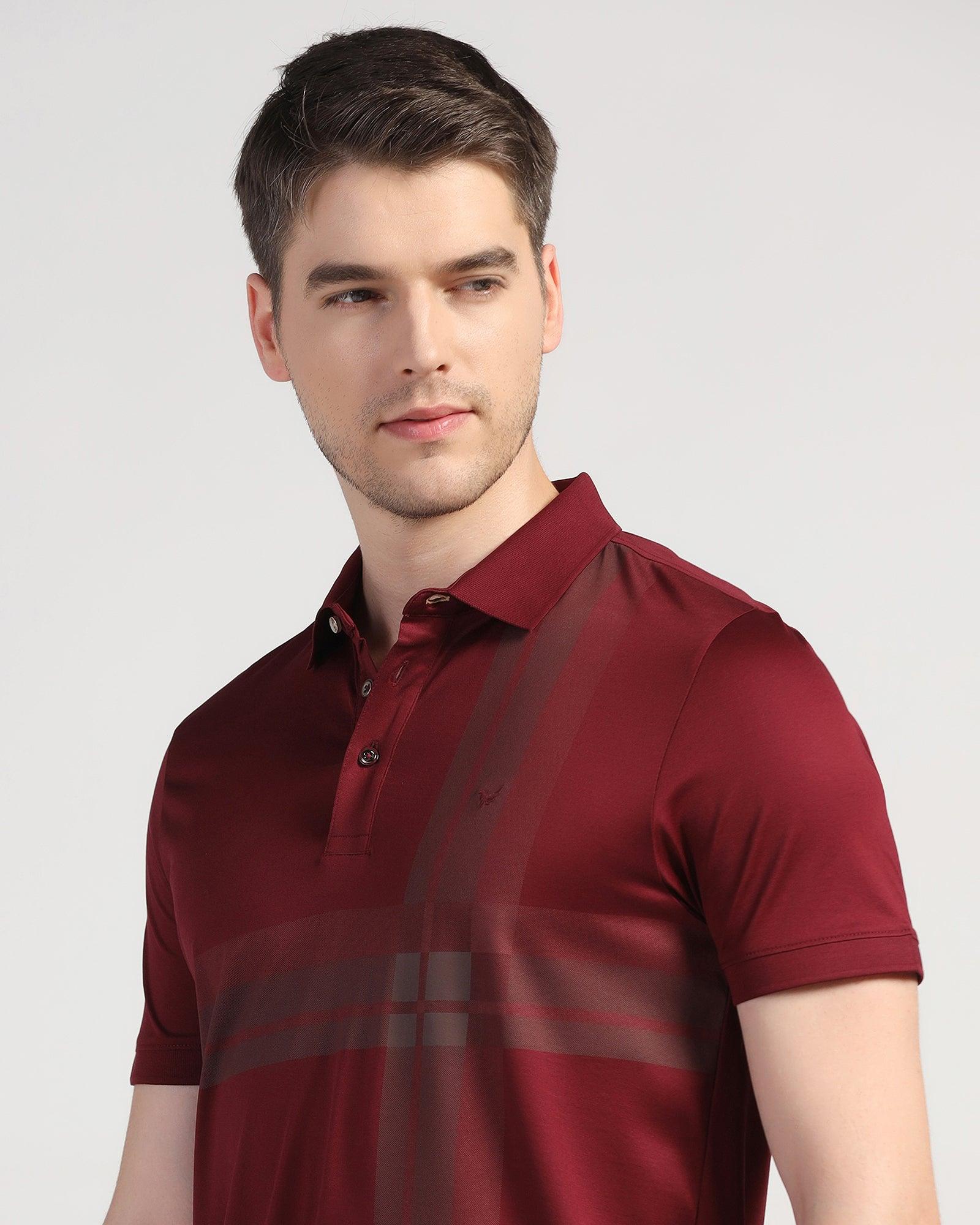 Polo Maroon Printed T-Shirt - Jaime - Blackberrys