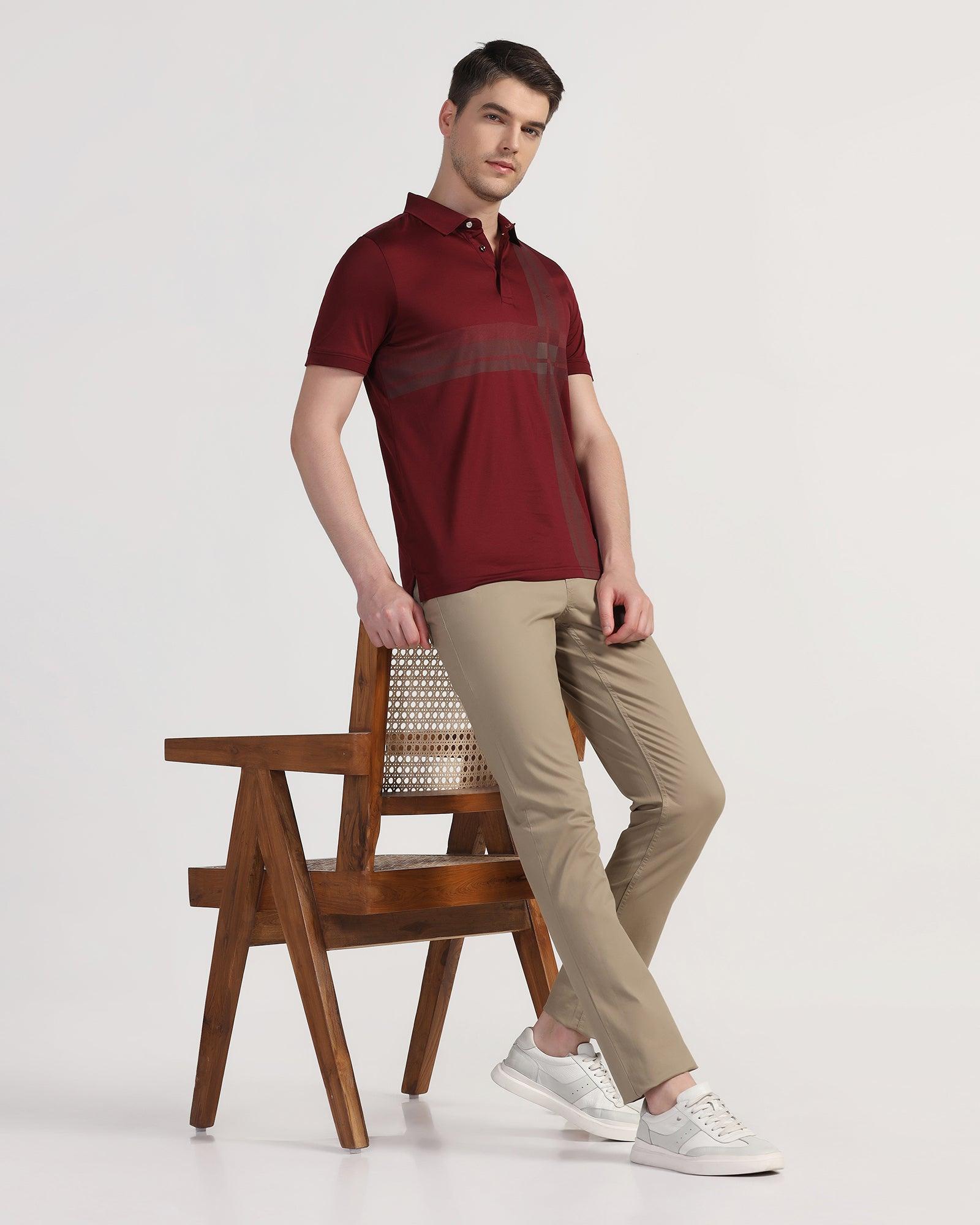 Polo Maroon Printed T-Shirt - Jaime - Blackberrys