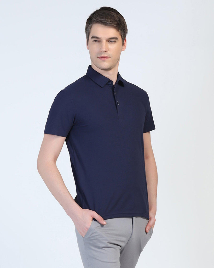 TechPro Polo Navy Printed T-Shirt - Amber