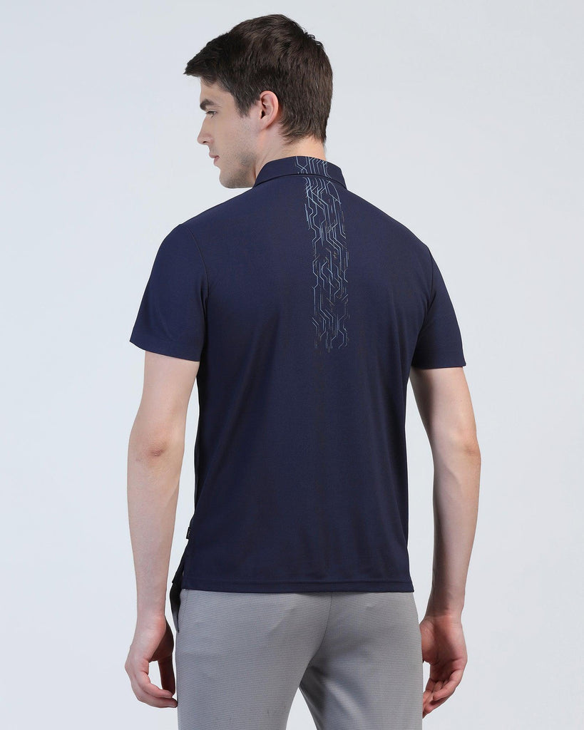 TechPro Polo Navy Printed T-Shirt - Amber