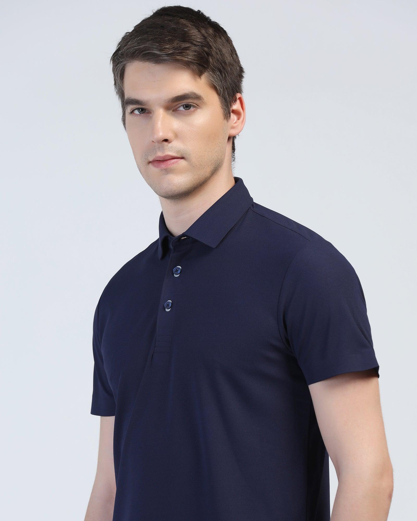 TechPro Polo Navy Printed T-Shirt - Amber