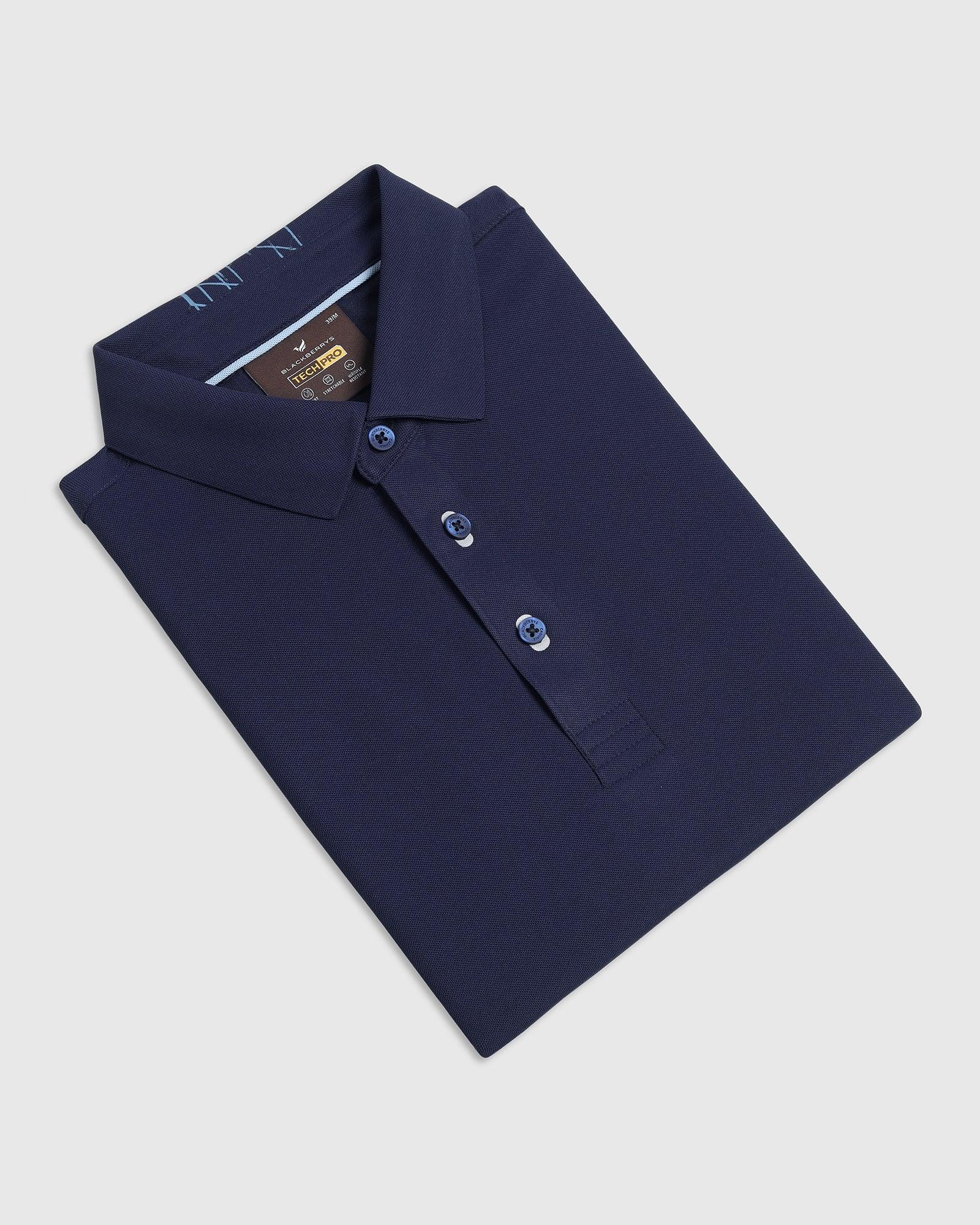 TechPro Polo Navy Printed T-Shirt - Amber